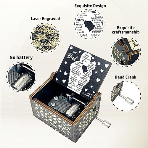 Miniatura 3 de ukebobo Caja de música de madera con texto en inglés You are My Sunshine, If I Could Give You One Thing in Life, regalo de cumpleaños para papá de