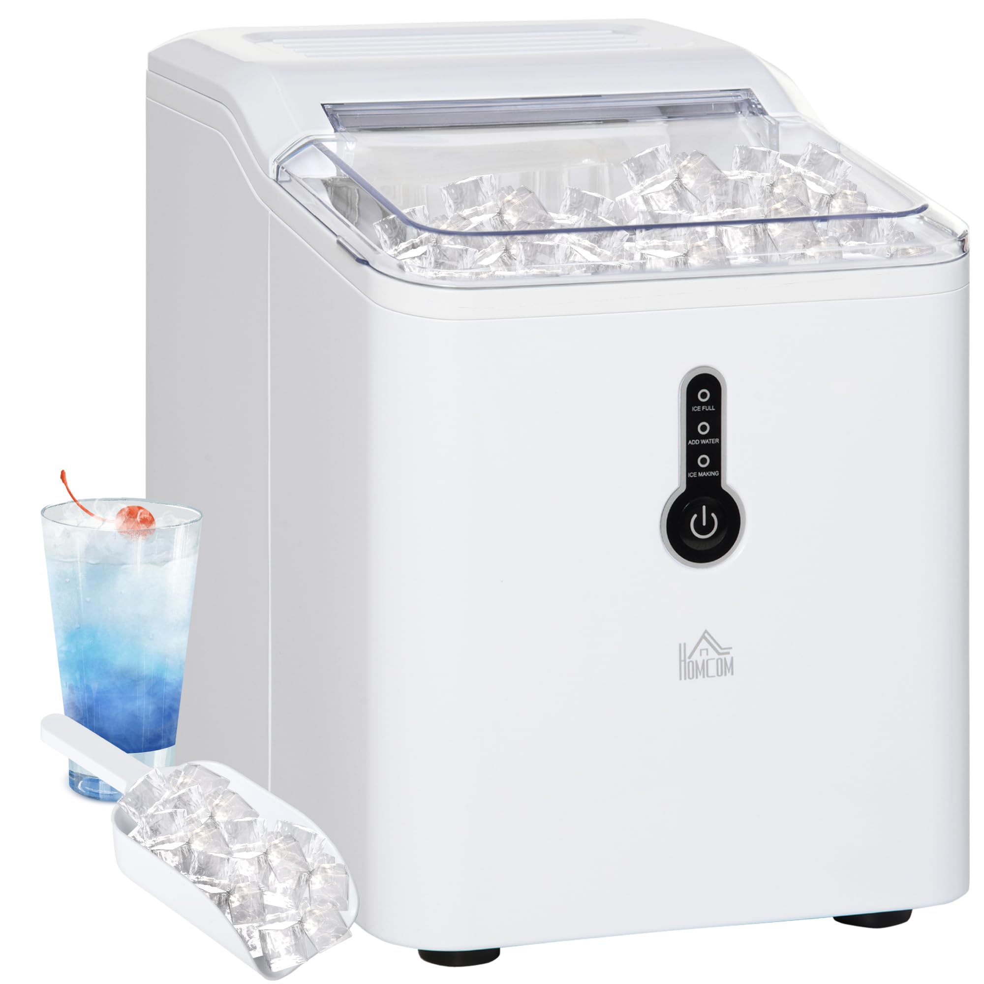 HOMCOM Ice Maker Machine, 1.5L Countertop Ice Cube Maker with Self-Cleaning, 9 Cubes Ready in 8 Mins, 12kg in 24 Hrs, No Plumbing with Basket, White