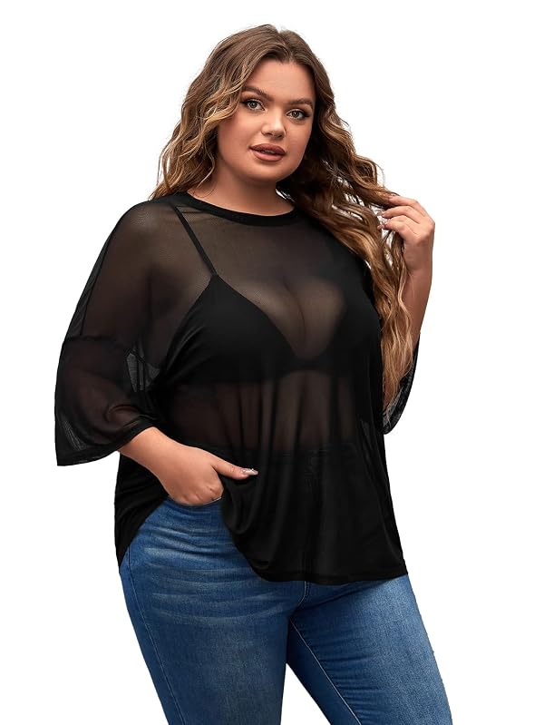 MakeMeChic Women's Plus Size Concert Outfits Fall Mesh Tops Sparkly Shirts by MakeMeChic - Used condition - Image 4