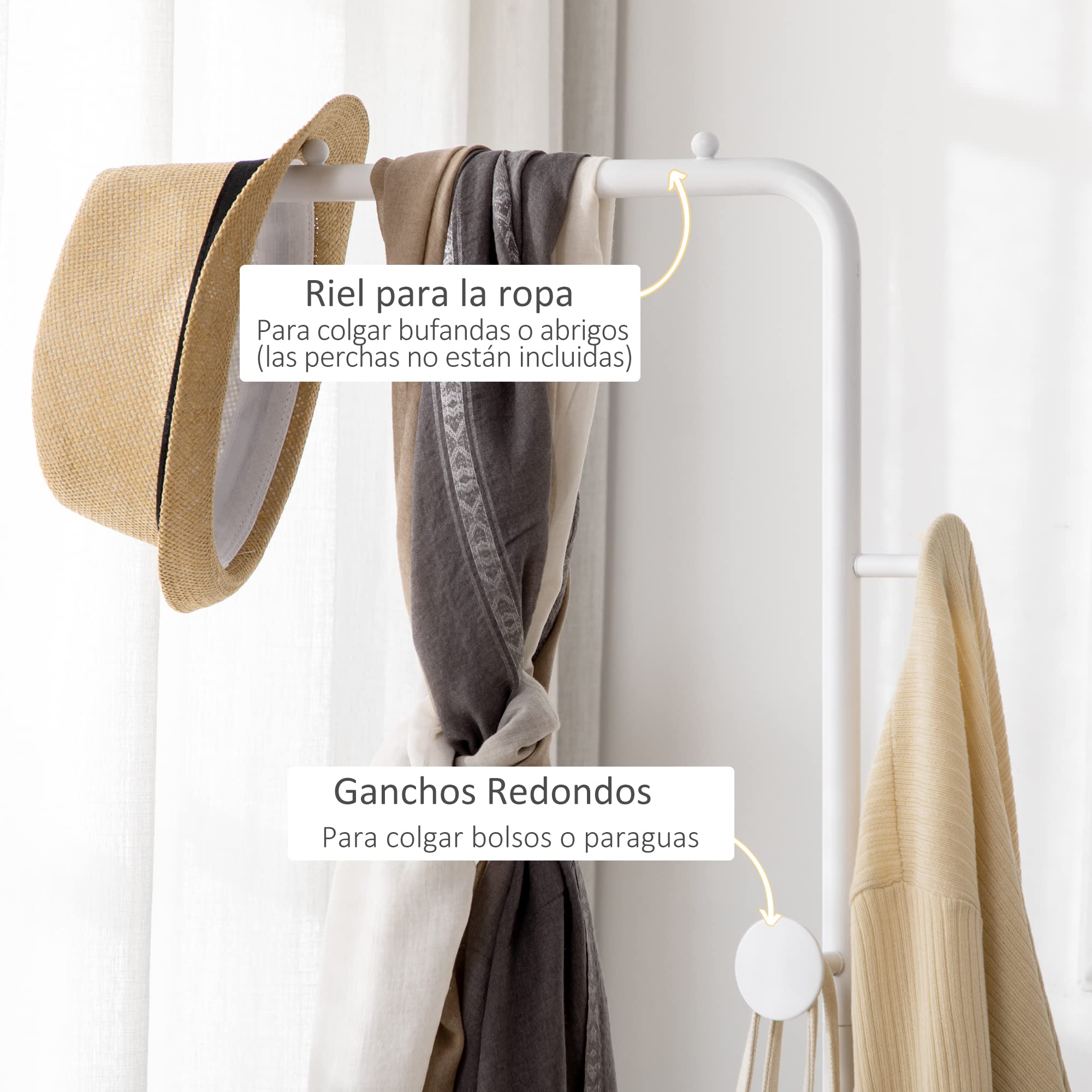 HOMCOM Perchero de Pie con Base de Mármol para Abrigos 35x25x170 cm Blanco