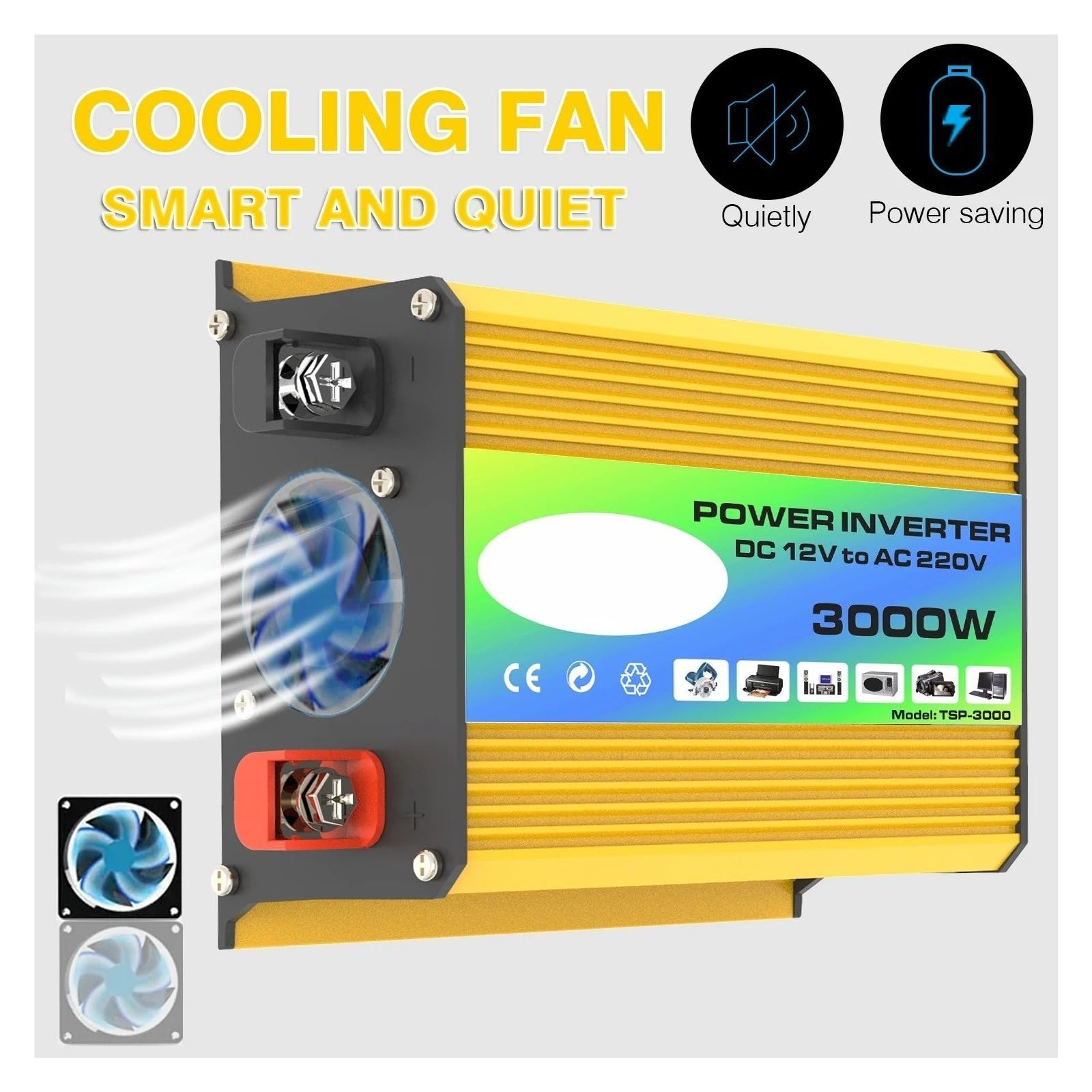 Power Inversor Corriente Inversor Corriente Máxima Coche 300W Clasificación 3000W 12V CC 220V CA Enchufe Europeo USB Dual Carga Rápida 42a Luz LED 8 Protecciones(Universal 12V 220V)