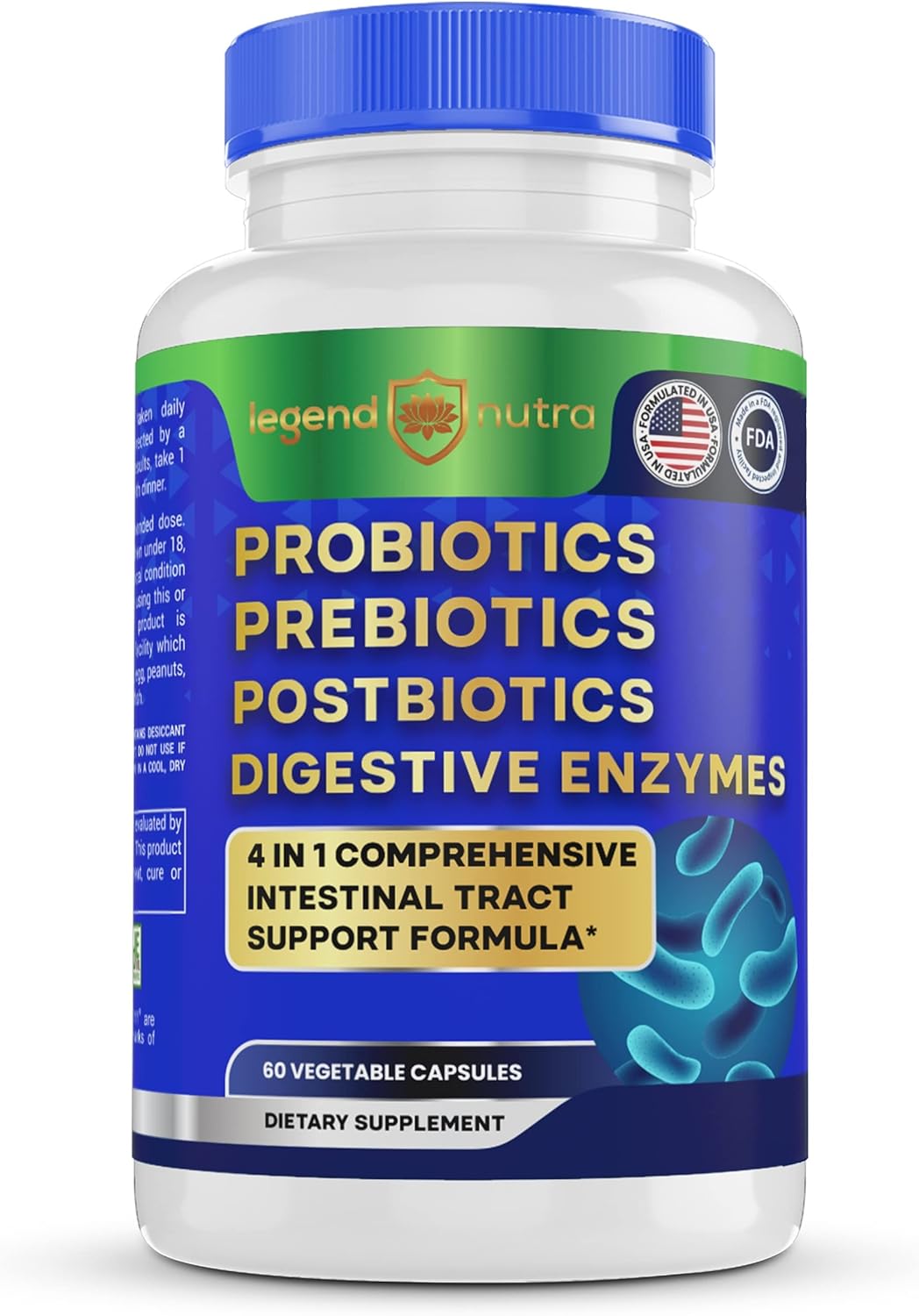 Probiotics + Prebiotics Postbiotics Digestive Enzymes = 4 in 1 Formula Supplement for Better Digestion Health Women, Men and Gut, 2-Pack, 120 Count