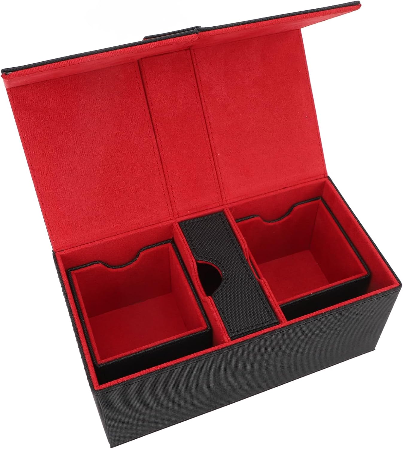 SUNGOOYUE Card Deck Box, PU Leather Game Card Storage Box with 3 Drawers and Magnetic Closure, for Holding Over 200 Cards Sports Cards (Black Red)