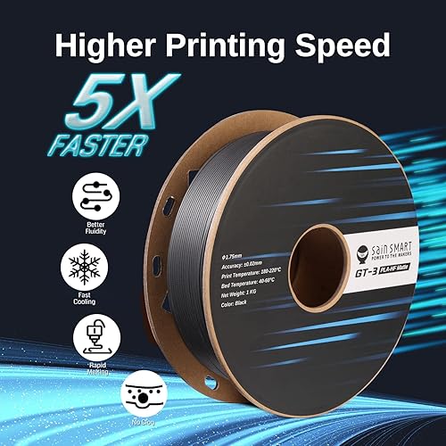 Miniatura 9 de SainSmart GT-3 Filamento PLA mate de alta velocidad de 0.069 in, filamento de impresora 3D de alto flujo, blanco, carrete de 2.2 libras, precisión