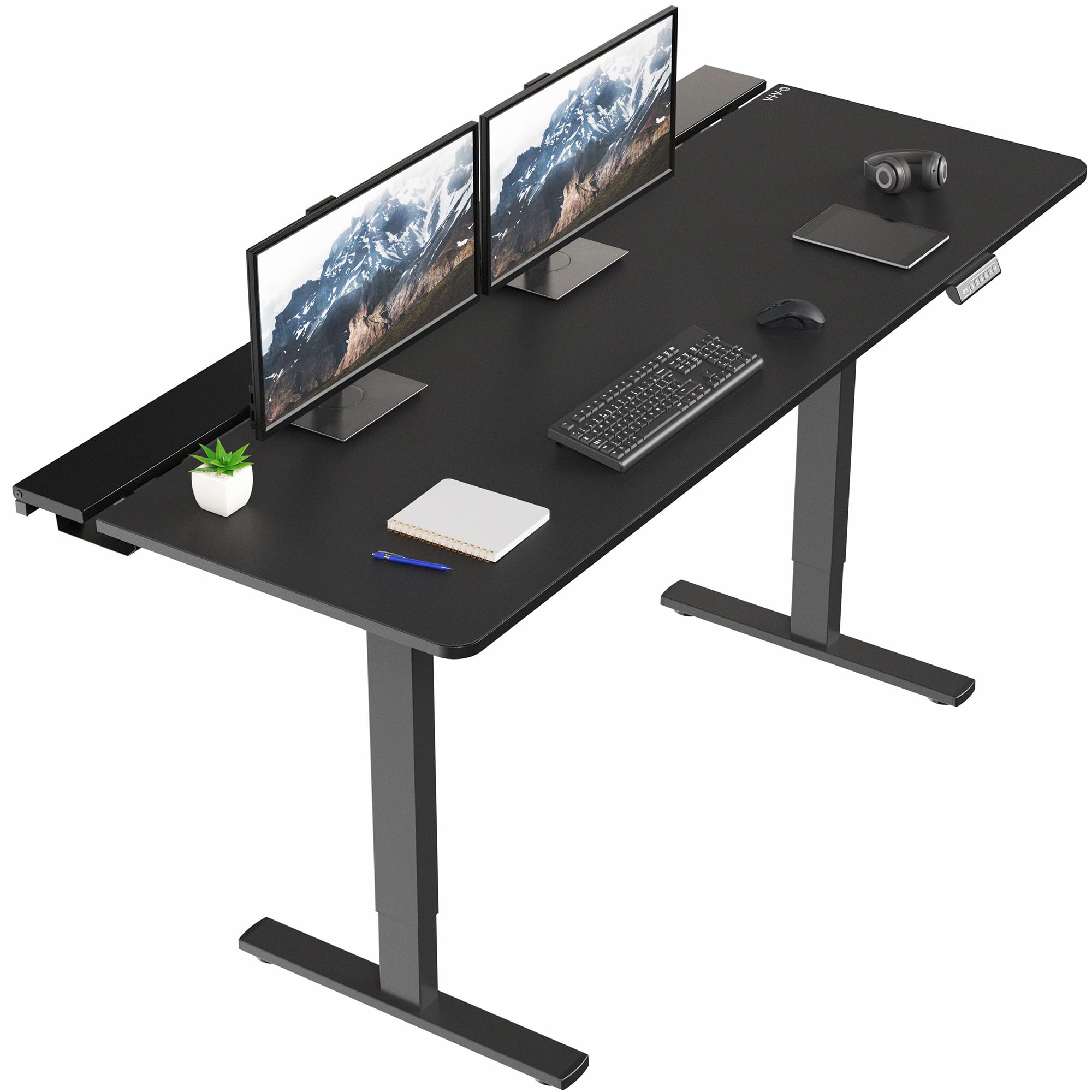 VIVO Electric 71 x 30 in Standing Adjustable Gaming Desk with Hidden Cable Trays, Full-Size Mouse Pad, Holds 220 lbs, Black Top Black Frame, DESK-KIT-