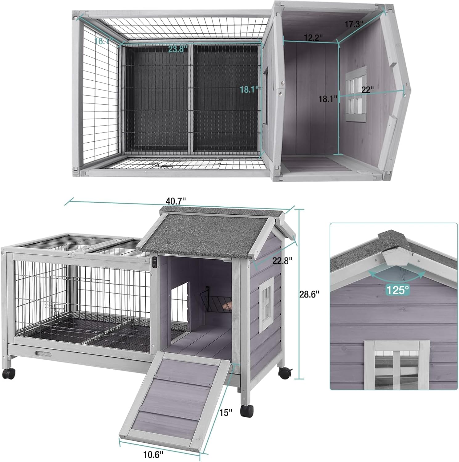 Rabbit Hutch Indoor Wooden Cage for Rabbits Guinea Pigs - Slide-Out Tray,4 Wheels with Brakes, Ventilated Wire Mesh, Easy Assembly, 38" Wide Durable Cedar Habitat (M)