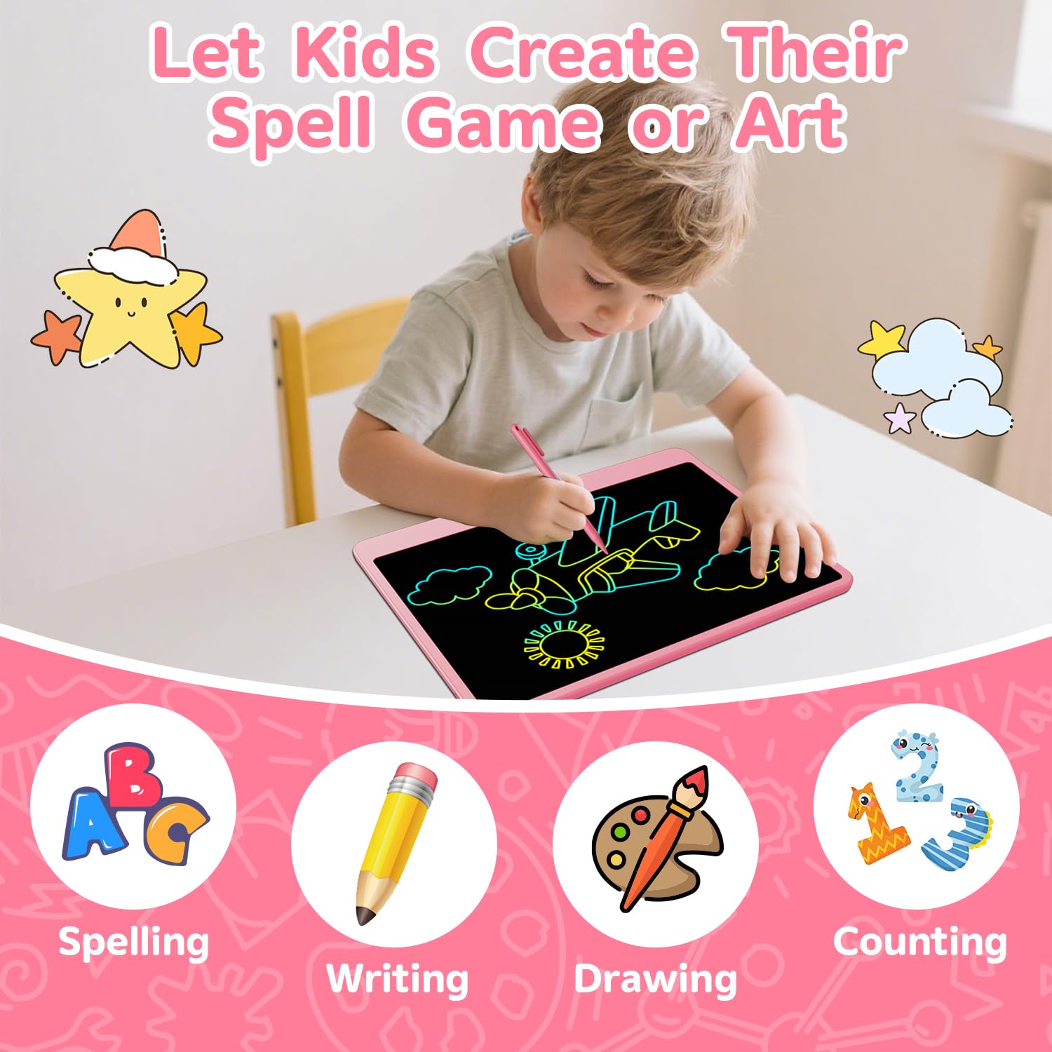 Electight LCD Writing Board Writing Area 12 Inches,Colorful Screen Doodle Board, Reusable Portable Drawing Tablet - Image 2
