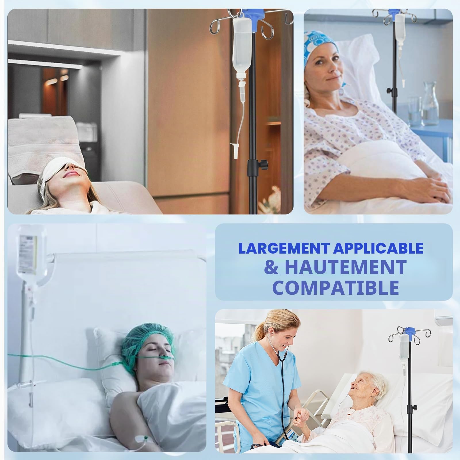 Support de Perfusion,Support de Perche Intraveineuse Pliable,avec 4 Crochets,3 Roulettes,Sac en Filet,Perfusion Réglable Hauteur,pour Hôpital et Maison, Acier Inoxydable