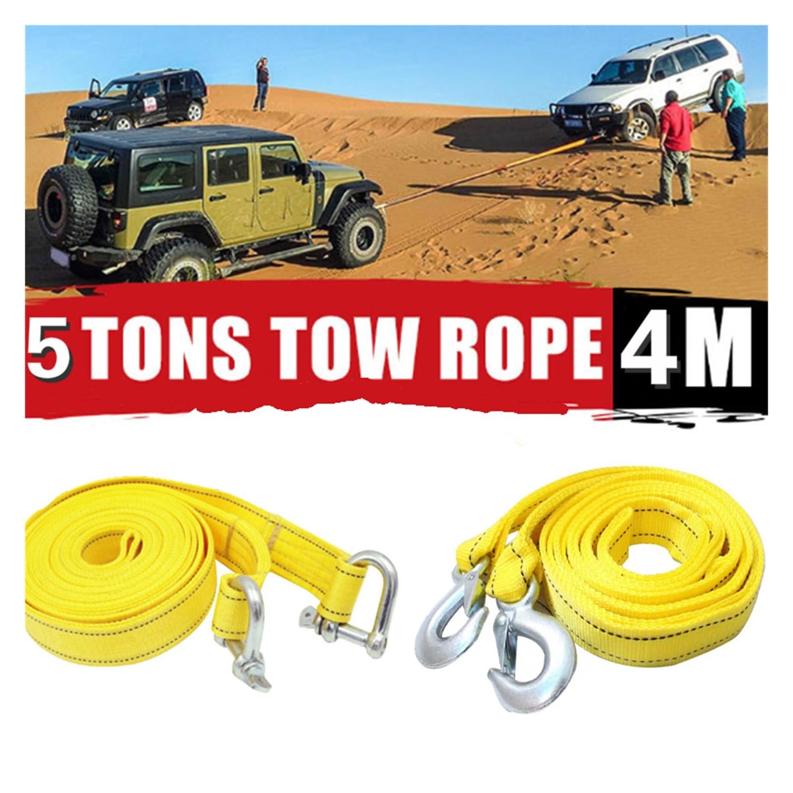 400CM Heavy Duty 5 Ton Kabel Holowniczy Do Holowania Liny Haki Paska Van Road Recovery U-hook Solidna I Niezawodna(2)