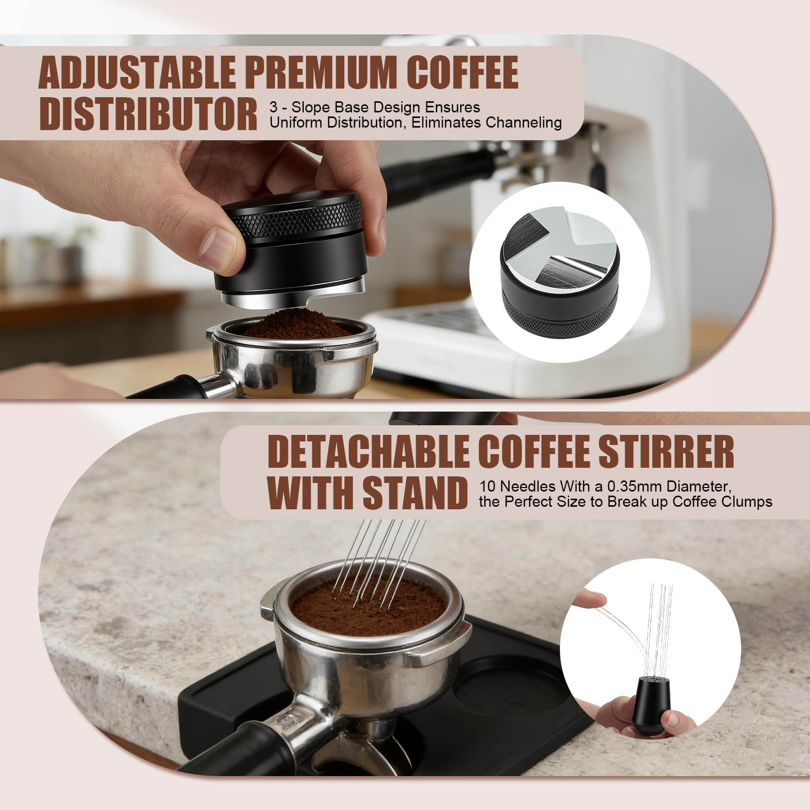 Kit Barista Caffè 7 Pezzi, Tamper 51mm Stazione di Pressatura, Distributore per Caffè, Strumento WDT, Anello Dosatore Magnetico, Filtro Puck, Spazzola Set Accessori per Macchina Espresso Portafiltro