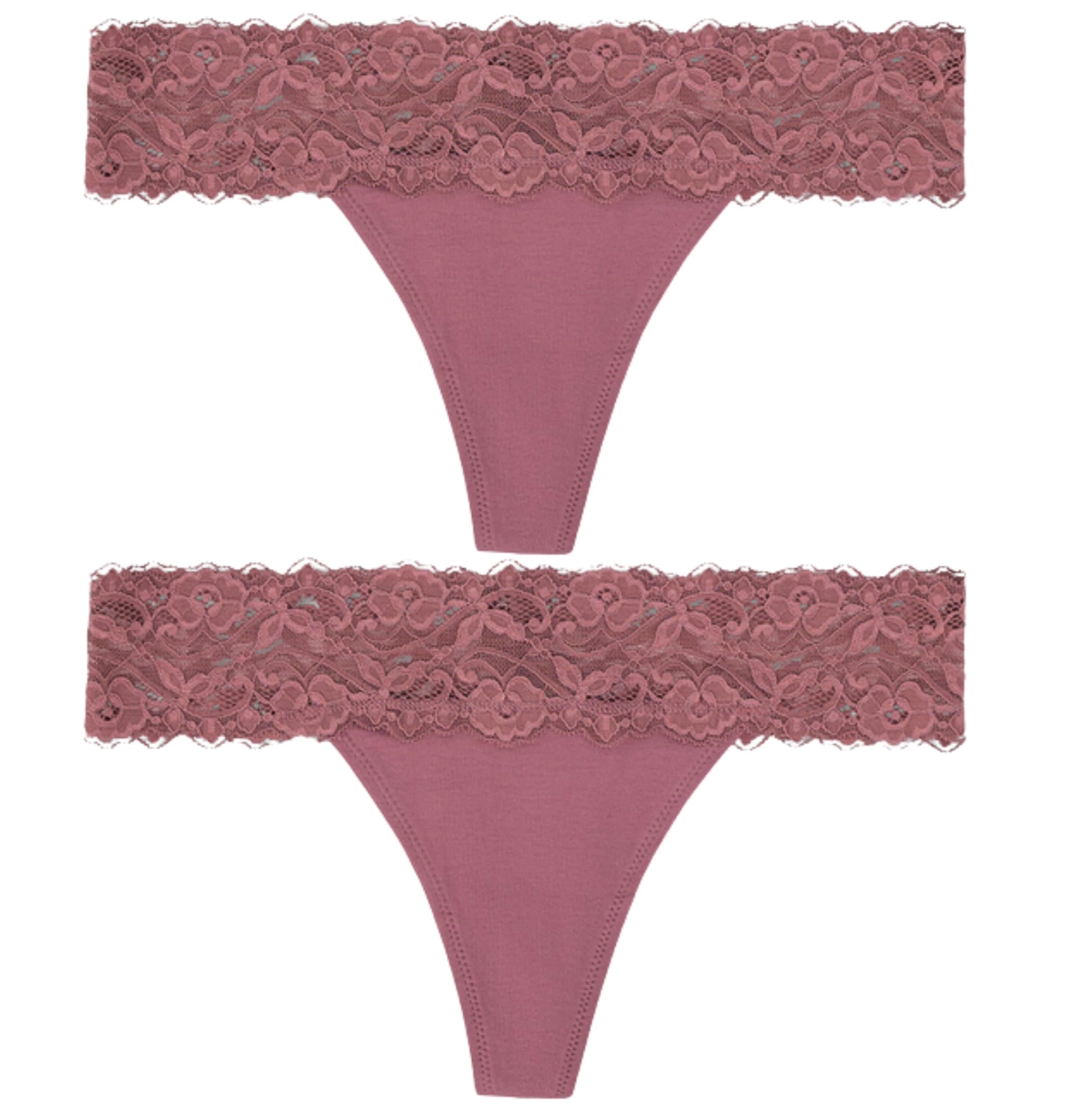 Women's Thong Underwear - 2 Pack Microfiber Stretch Lace Panties Soft & Sexy Lingerie for Women/Soft lace Waistband/G String Thong Panty/lace Waist Thong| (in, Alpha, M, Regular, MOUVE)-image-13