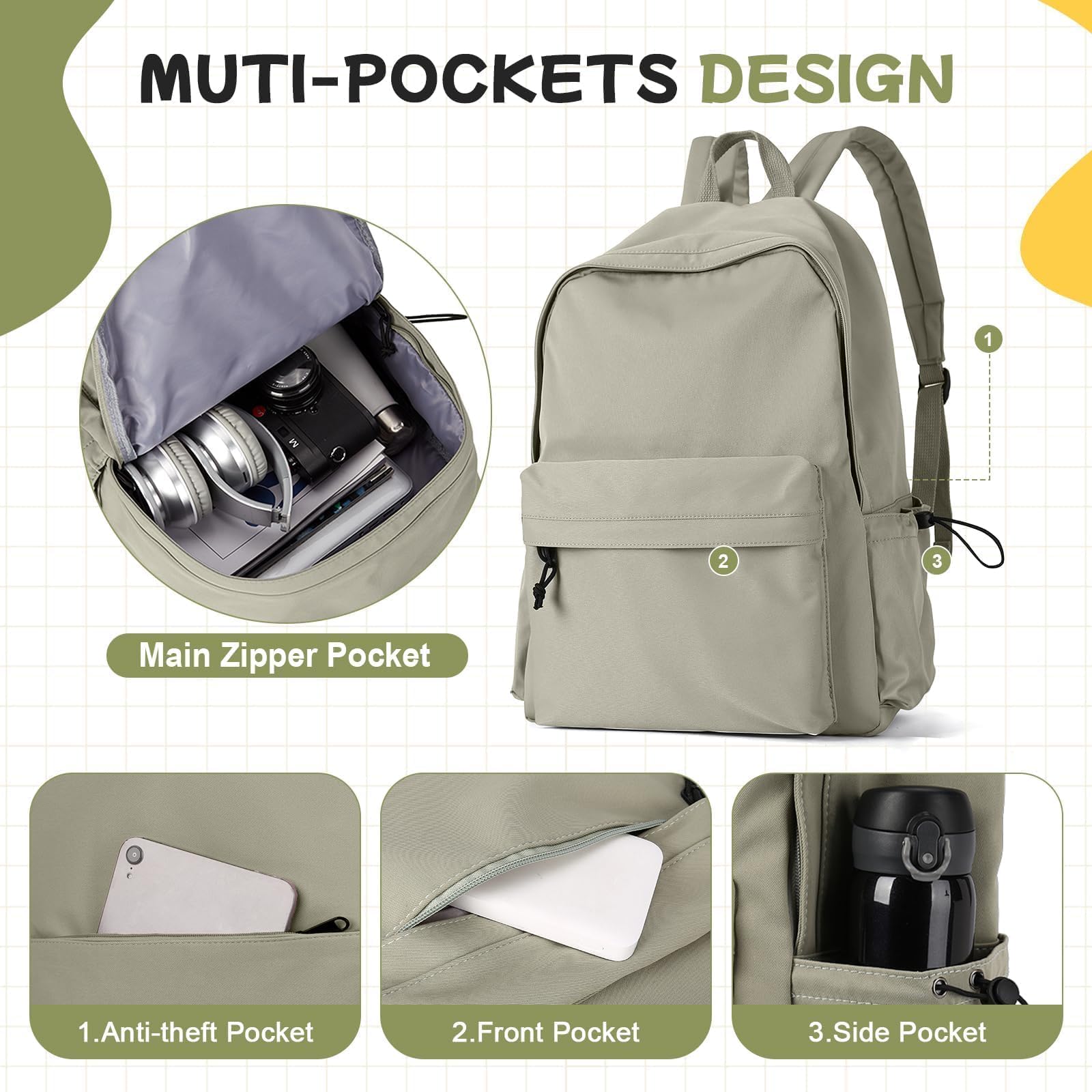 HYC00 Zaino Scuola Superiore Ragazza,Zaino da Scuola Media Ragazzo Zaino Università Leggero Resistente all'acqua College Casual Daypacks, Zaino PC 14 Pollici Zaini Scuola Cartella Adolescente