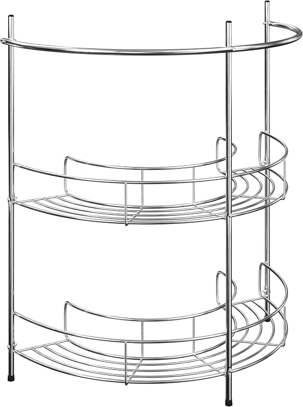 Lavish Home Organizador de fregadero con pedestal, plateado, 21.25" x 11" x 23.25" | Estante compacto debajo del fregadero con 2 estantes de almacenamiento y toallero, almacenamiento de baño que ahorra espacio