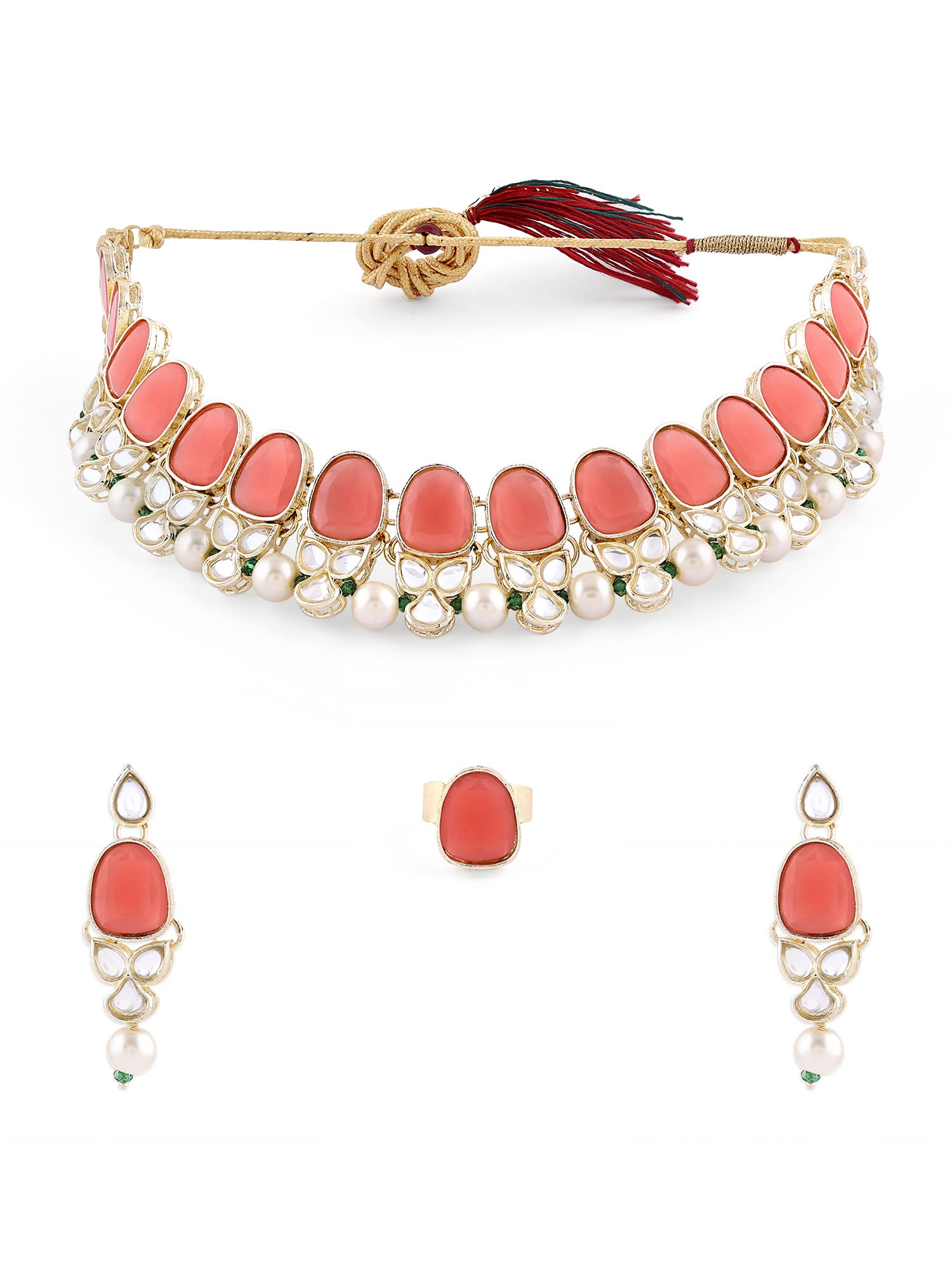 See full amazon price history chart for ZAVERI PEARLS Pink Stones Embellished Kundan Choker Necklace Earring & Ring Set For Women-ZPFK15933 ZAVERI PEARLS Pink Stones Embellished Kundan Choker Necklace Earring & Ring Set For Women-ZPFK15933 (B0C4H36YDR) Amazon Price History, Amazon Price Tracker