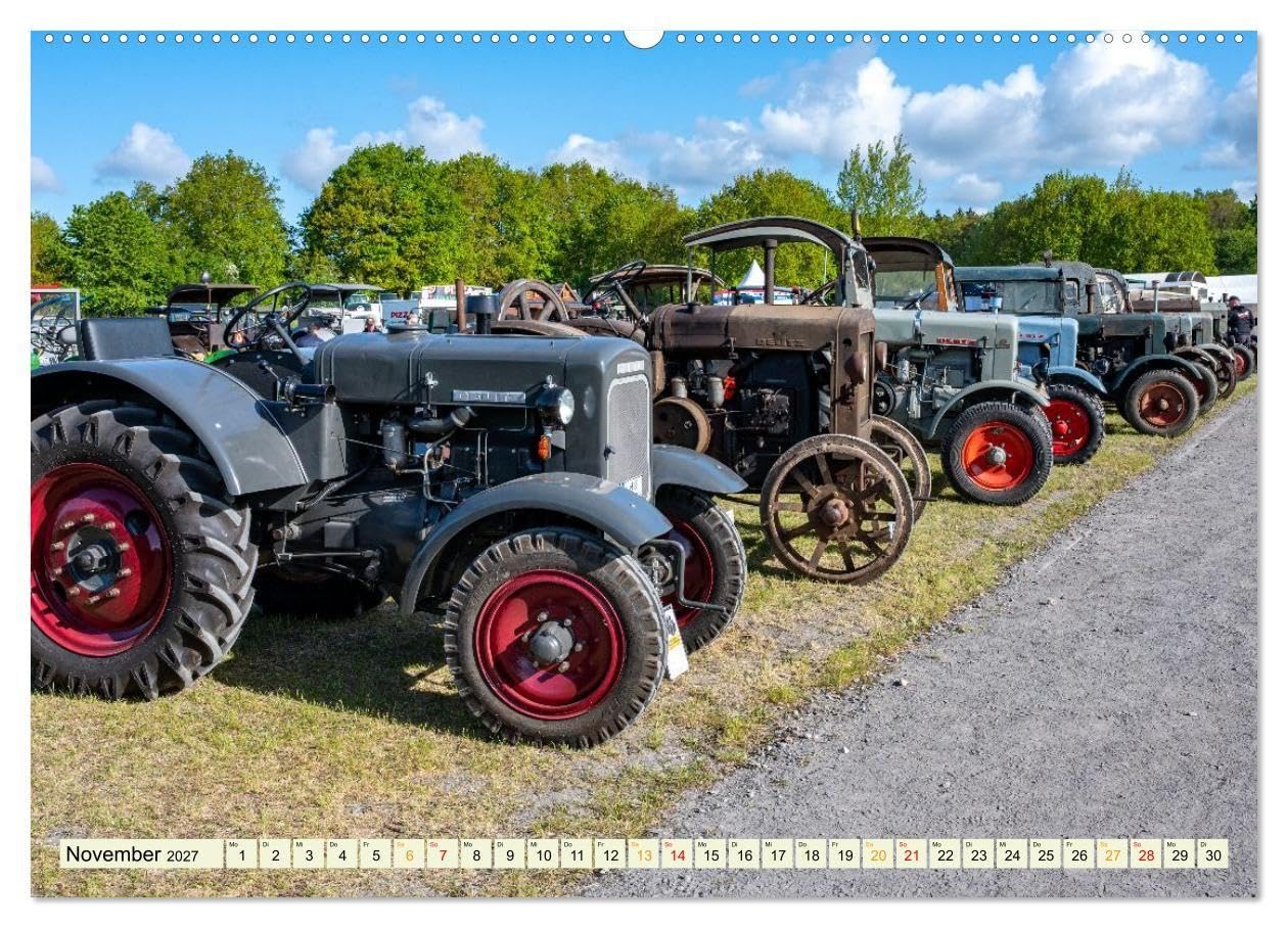 Landwirtschaftliche Schätze (hochwertiger Premium Wandkalender 2027 DIN A2 quer), Kunstdruck in Hochglanz: Historische Traktoren verschiedener Marken ... Zustand und bei der Arbeit auf dem Feld.