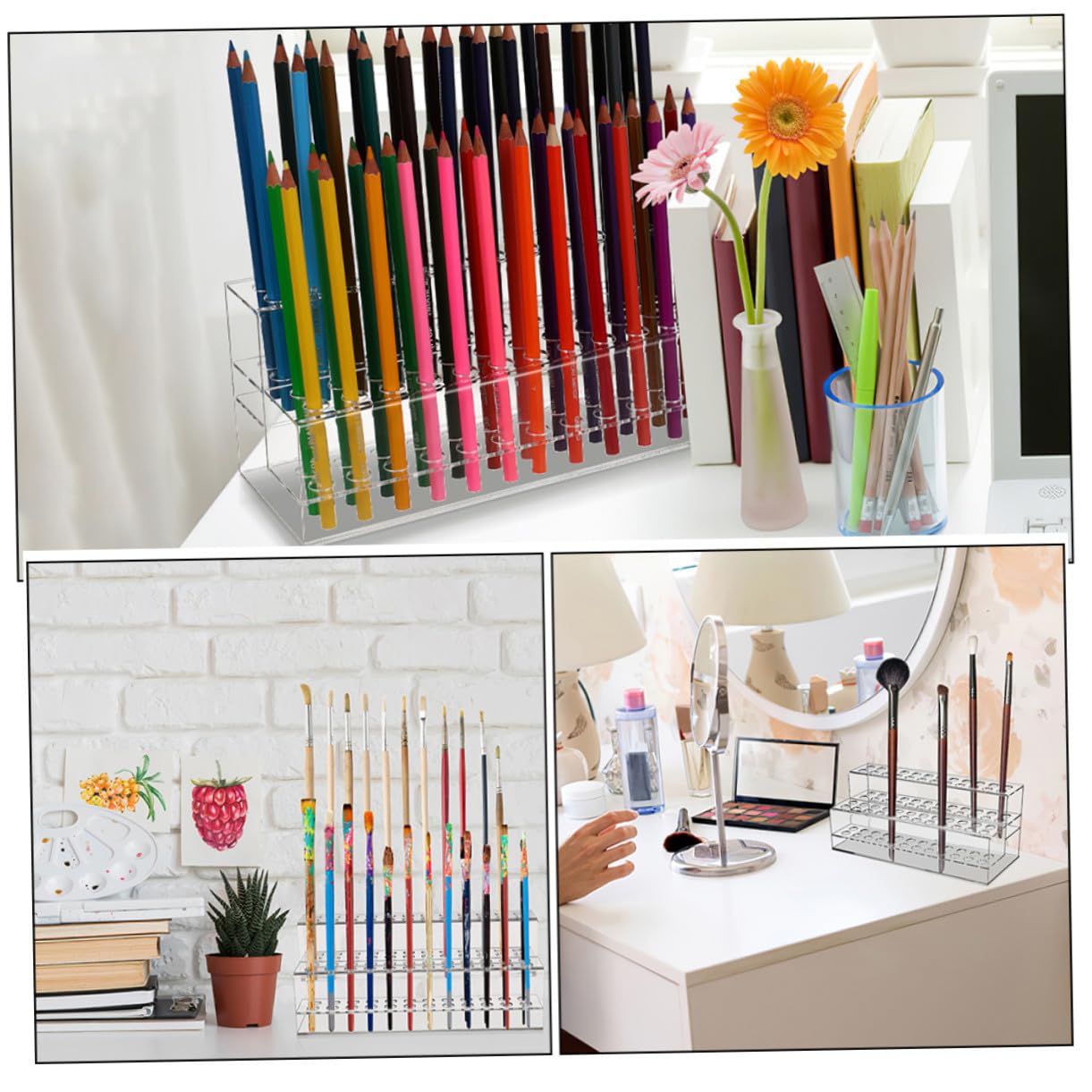 Porta Penne da Scrivania 2 Pezzi in Plastica Fori Multipli | Organizer per Penne a Sfera e Piccoli Attrezzi, Uso su Banco e Desktop, Contenitore da Appoggio