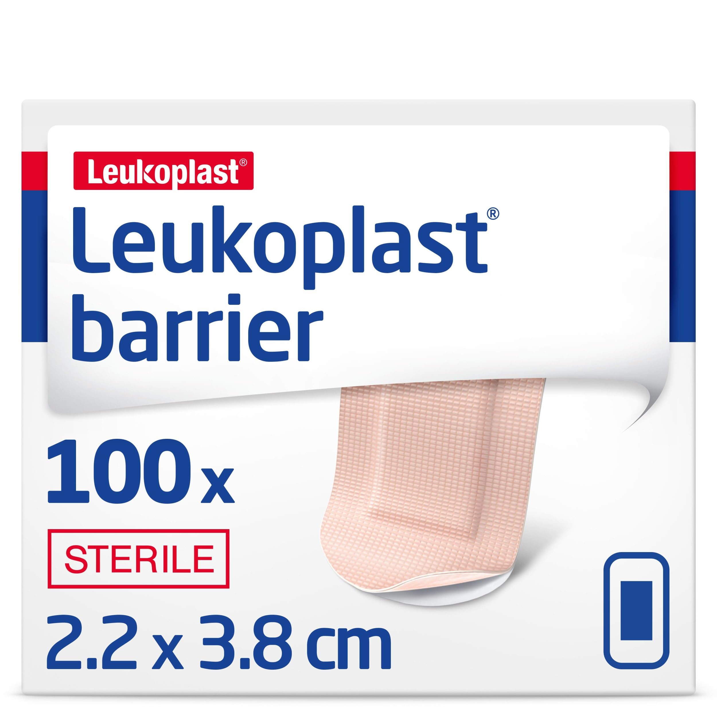 Leukoplast Barrier - Waterproof and Dirt-Repellent Sterile Strip - Bacterial Barrier Which Helps to Prevent Wound Infection - Absorbent, Flexible and Conformable - Beige, 3.8 cm x 2.2 cm, Box of 100
