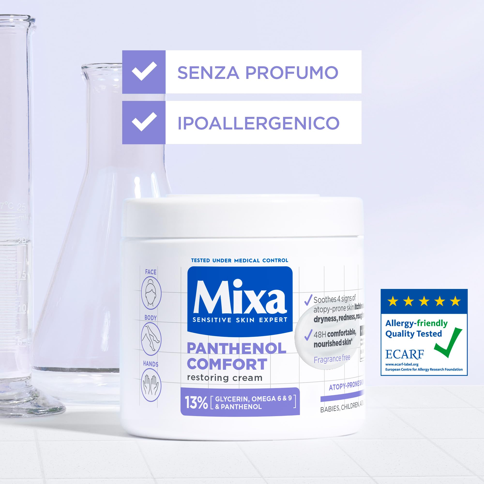 Mixa Crema Lenitiva Protettiva, Per Pelli a Tendenza Atopica, Pelle Lenita e Idratata per 48H, Effetto Anti-Prurito e Anti-Secchezza, Con il 13% di Pantenolo e Glicerina, Panthenol Comfort, 400ml