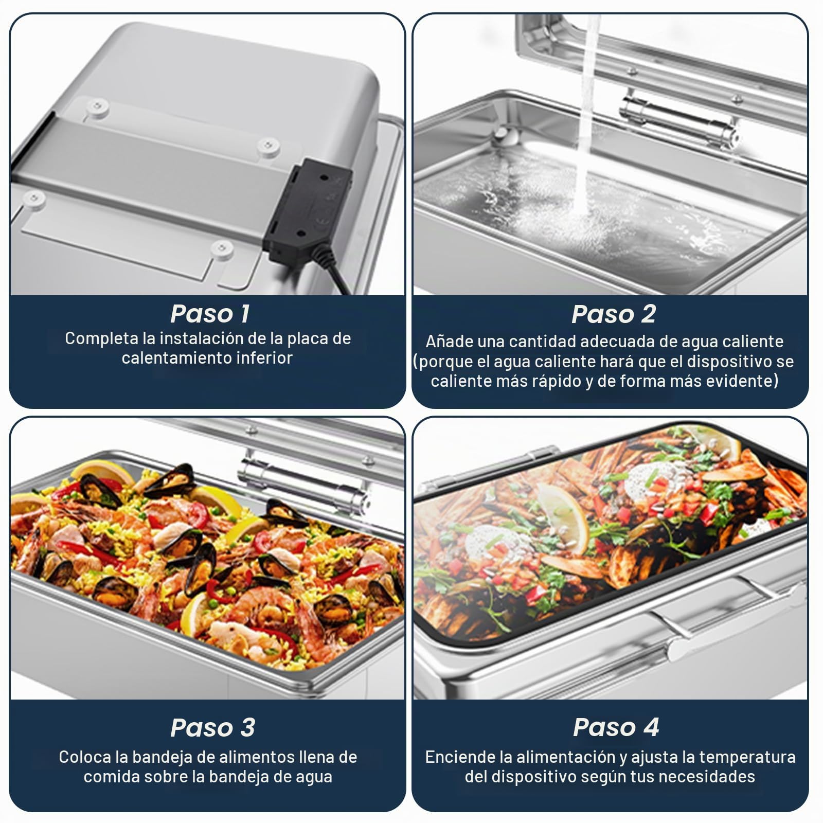9L Chafing Dish Electrico para Buffet, Profesional Calentador de Comida Buffet Eléctrico para Buffet, Acero Inoxidable Calentador de Buffet Eléctrico para Catering y Fiestas(B,1/3 Pan)