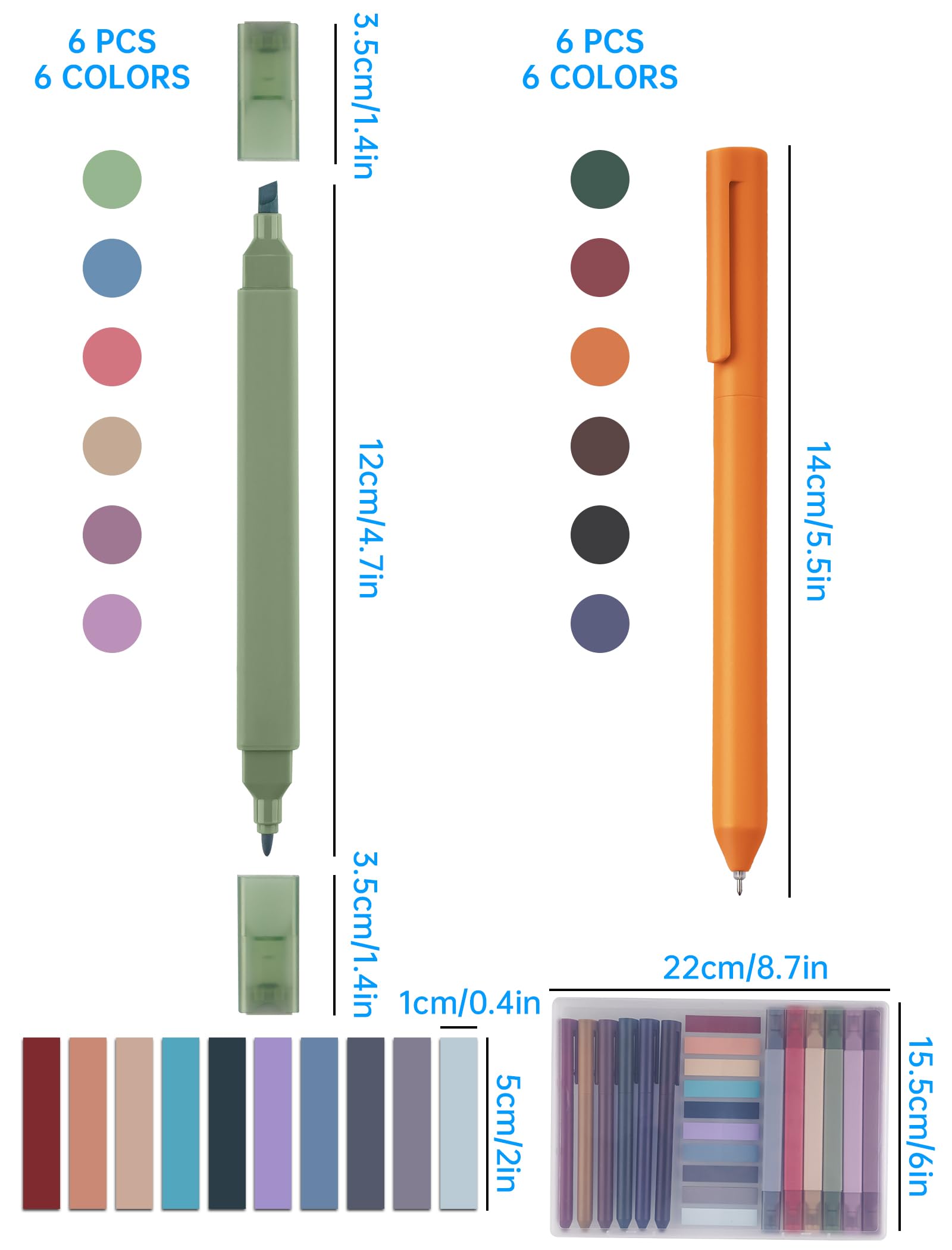 NiArt Kit Prise De Notes Bibliques - 6 Surligneurs Double Pointe, 6 Stylos Gel & 200 Notes Adhésives