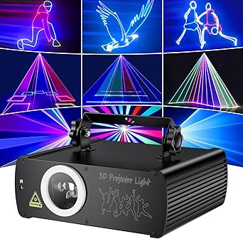 DJ Laser Lights for Party, Professional 3D Animation RGB Laser Show Projector, DMX512 Music Sound Activated Stage Light with Remote Control for Indoor Club Disco Home Birthday