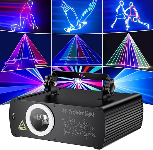 DJ Laser Lights for Party, Professional 3D Animation RGB Laser Show Projector, DMX512 Music Sound Activated Stage Light with Remote Control for Indoor Club Disco Home Birthday