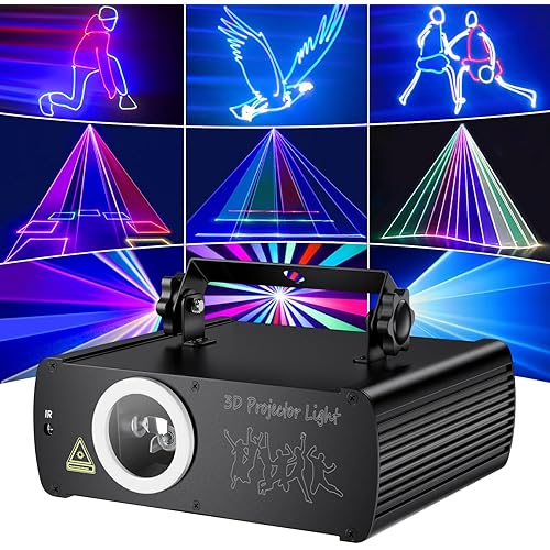 DJ Laser Lights for Party, Professional 3D Animation RGB Laser Show Projector, DMX512 Music Sound Activated Stage Light with Remote Control for Indoor Club Disco Home Birthday