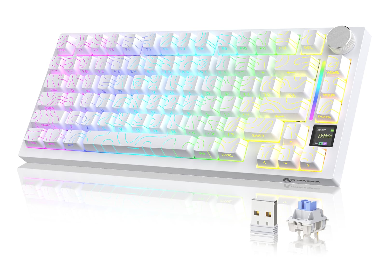 YINDIAO ATTACK SHARK X820 Ultra Gasket Mechanical Keyboard with TFT Screen & Knob, 75% ANSI Layout, 2.4Ghz/BT/Wired, 5 Sound Absorbing Foams, Hot-Swap Linear Switch, for PC,MAC (White, Shark Switch)