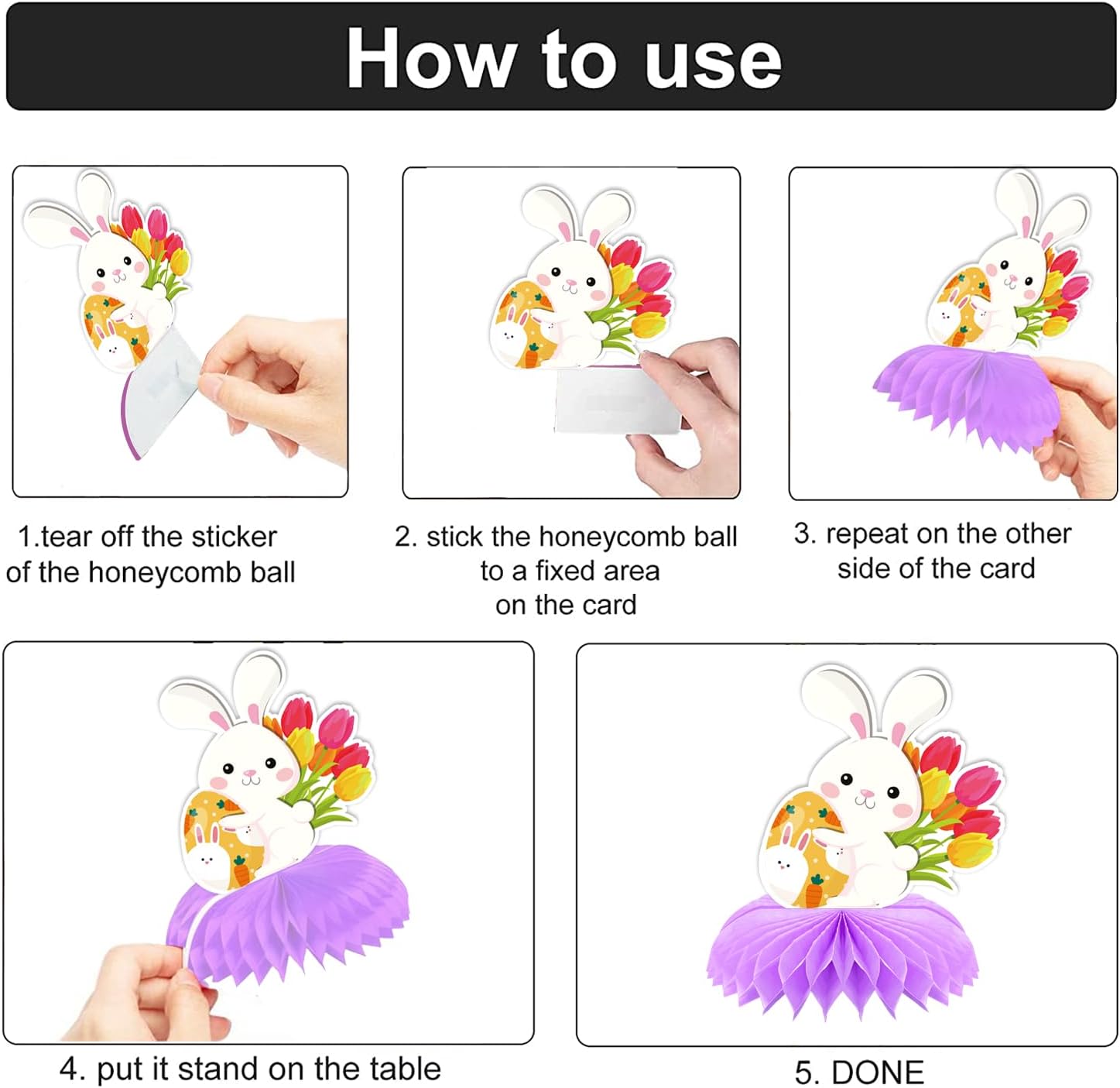 8Pcs Easter Party Supplies,Easter Honeycomb Centerpieces,Easter Bunny Theme 3D Table Decorations