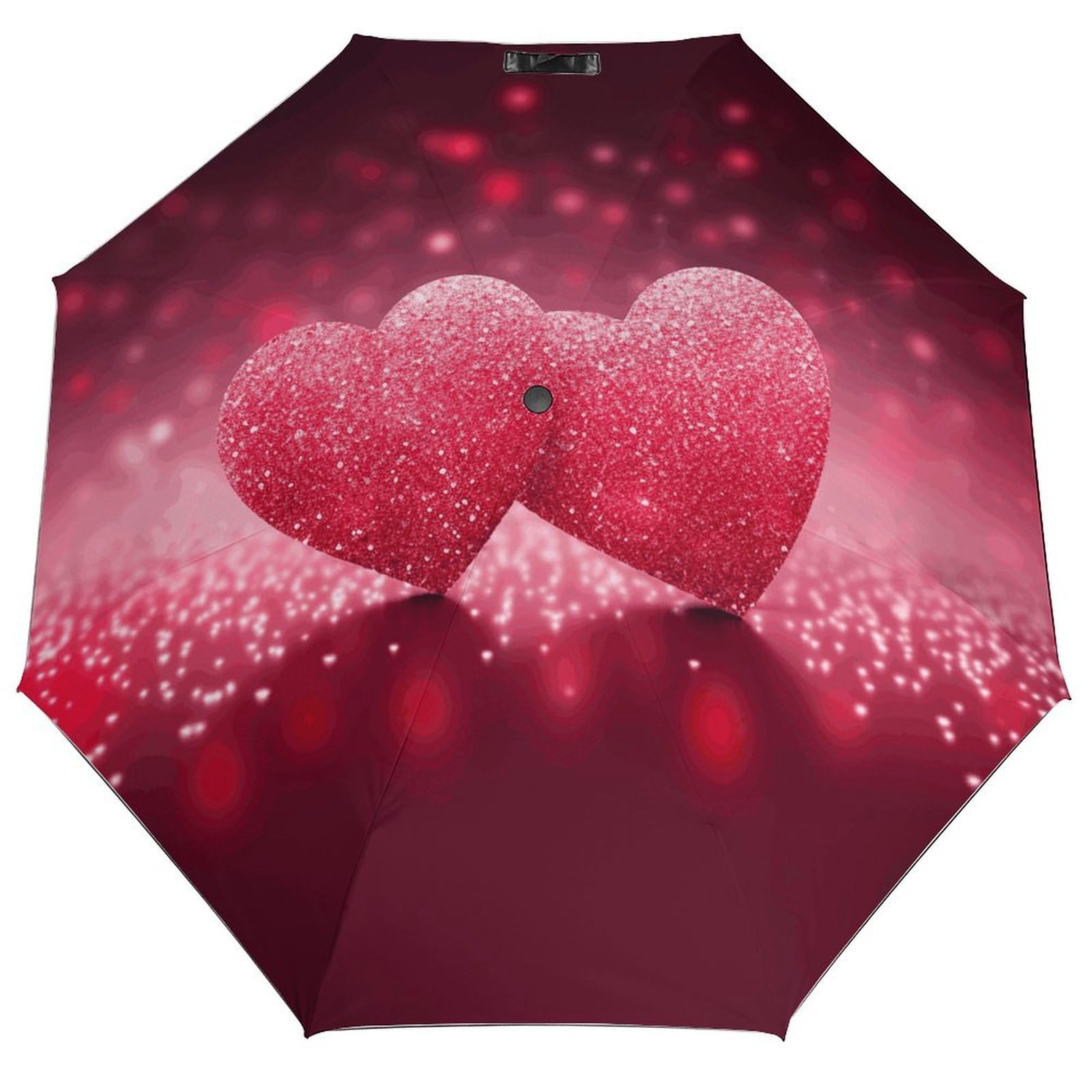 Smazdfxx Red Heart Pink Glitter Travel Umbrella Compact Sturdy Windproof Sun Umbrella Uv Protection Automatic Portable Red Heart-Shaped Roses Printed Umbrellas For Rain