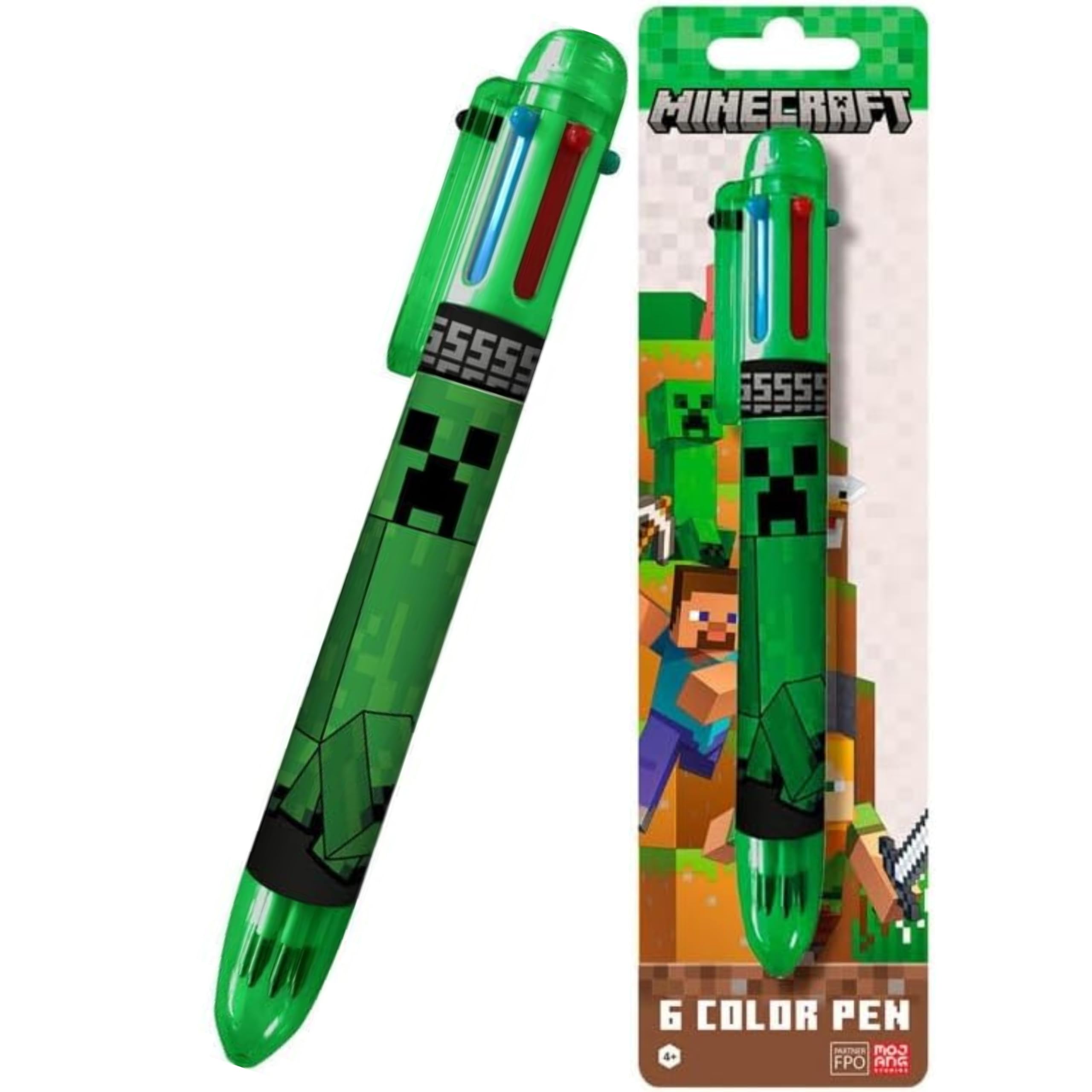 SRVertex Minecraft Multicoloured Pen - 6-in-1 Retractable Ballpoint Pens Rainbow Barrel Novelty Pens Kids Office School Supplies, Students Pen Children Gift 3+ Years