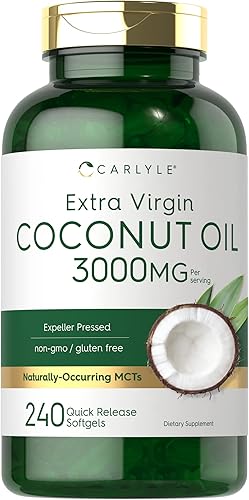 Carlyle Cápsulas de cápsulas blandas extra virgen de aceite de coco | 3000 mg | 240 unidades | MCT de origen natural | Suplemento sin OMG y sin