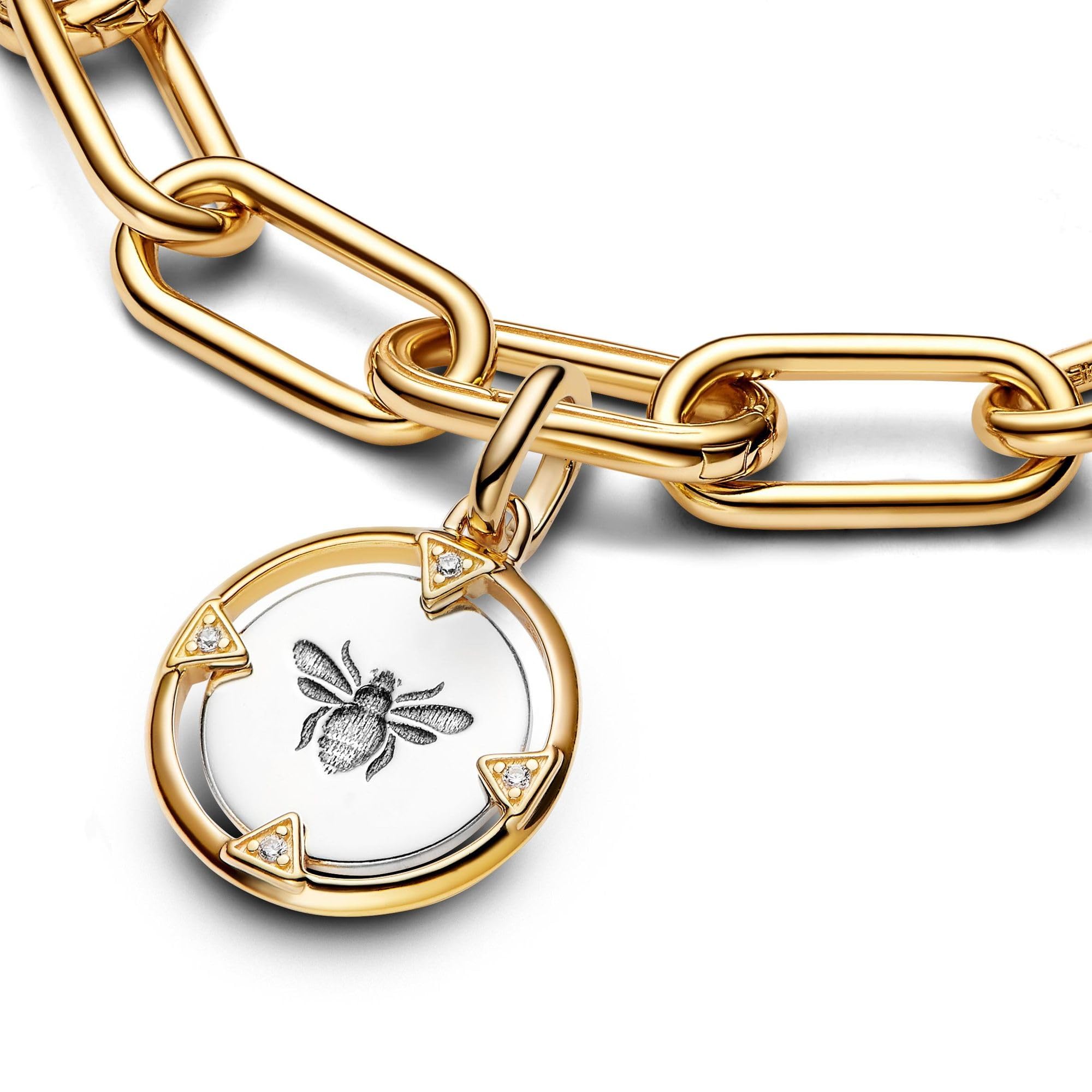 Bee sterling silver and 14k gold-plated medallion with clear cubic zirconia