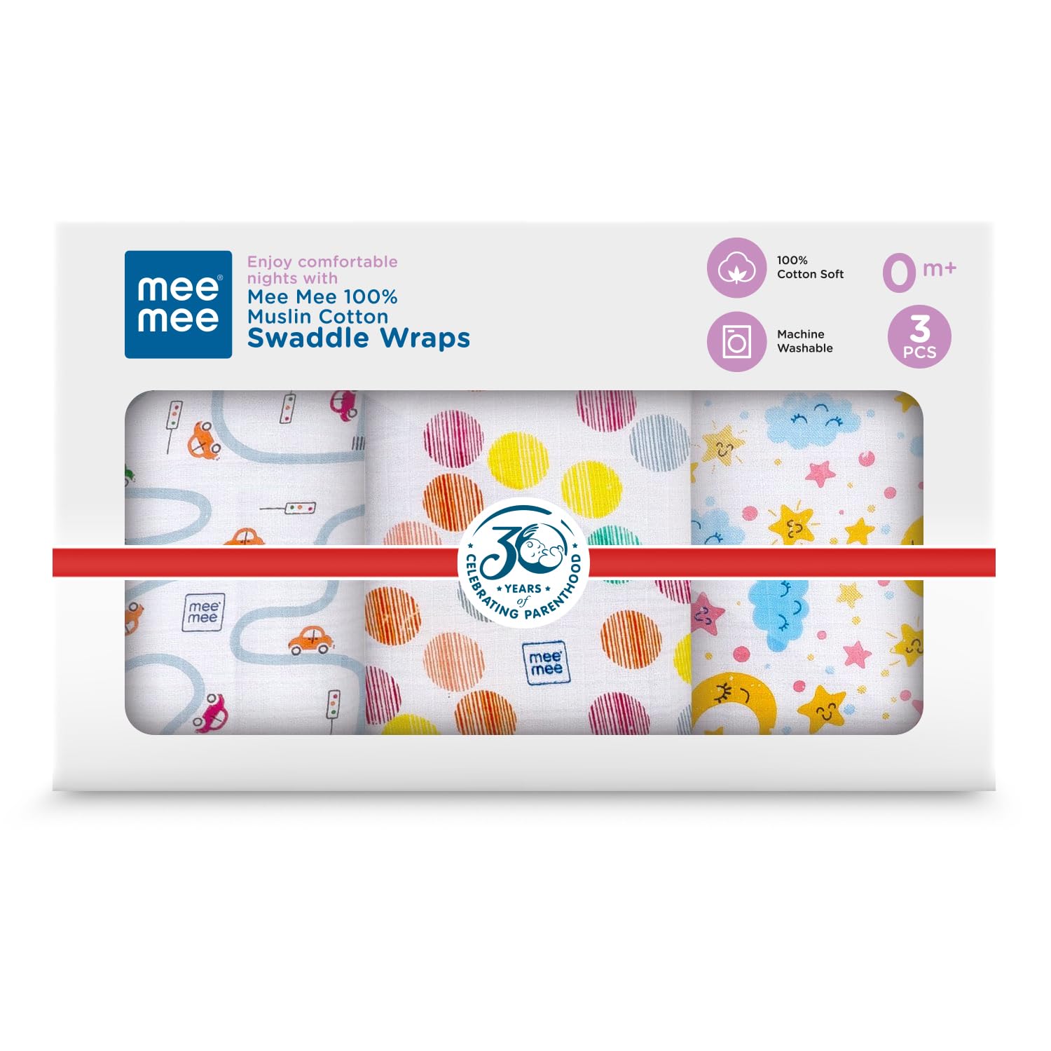 Mee Mee 100% Muslin Cotton Baby Swaddle Wrappers Set (PK-3)| Baby Towel| Soft, Quick-Drying & Highly Absorbent Blanket | Printed Mulmul Swaddle Cloth,Newborn Essentials (Multicolour, 120x100 cm)