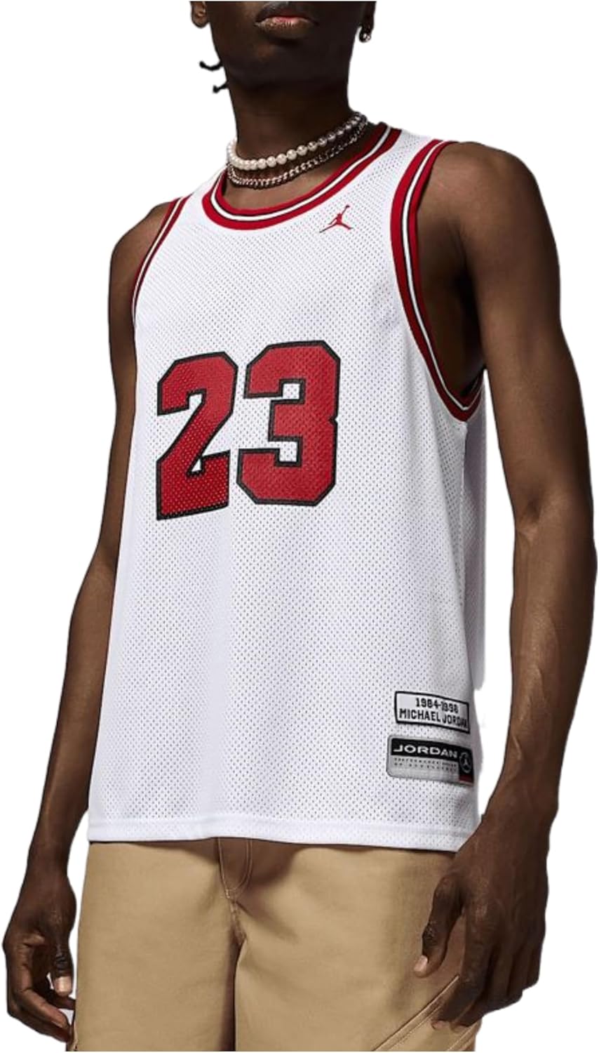Jordan Essentials Men's Summer Jersey (HF9375-100, White/Gym Red) Size X-Large