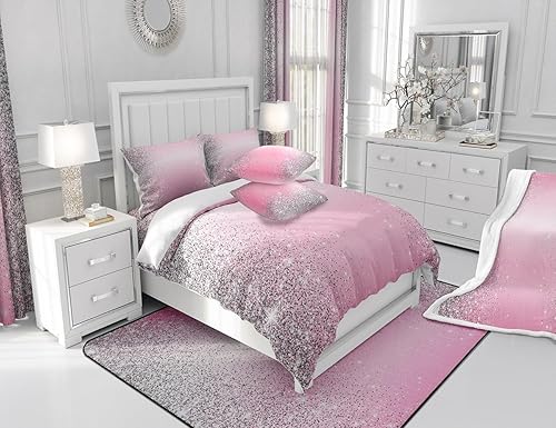 Miniatura 6 de Juego de sábanas con estampado de purpurina tamaño matrimonial, juego de ropa de cama rosa a la moda para decoración de habitación de niños y niñas,