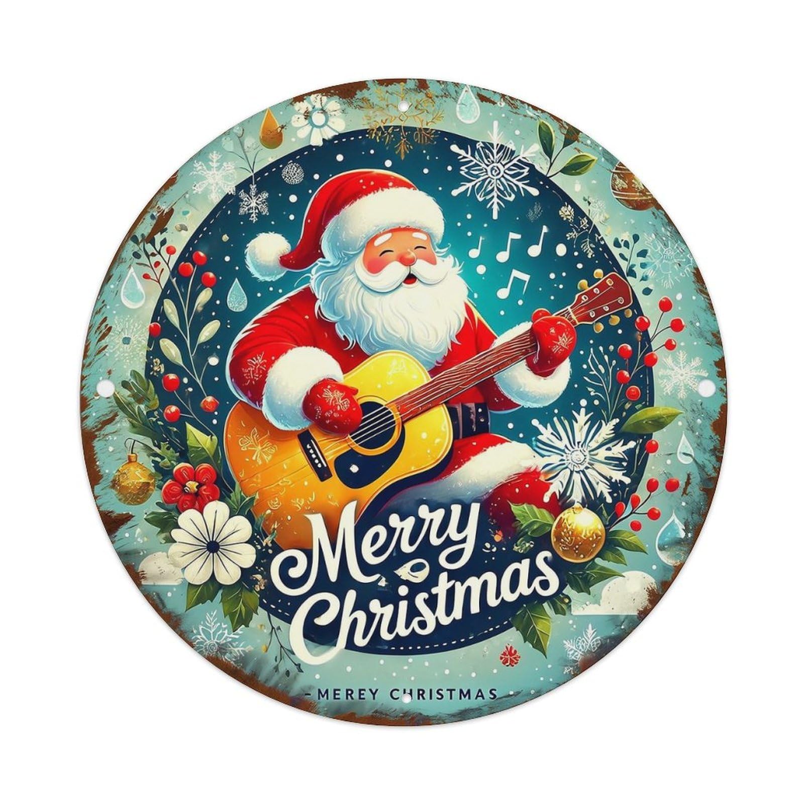 Santa Playing Guitar Christmas Design Retro Metal Tin Sign, Vintage Metal Poster for home, Gaming Room, Studio Workshop,Bar,Garage Wall Art Decor 8x8 inch