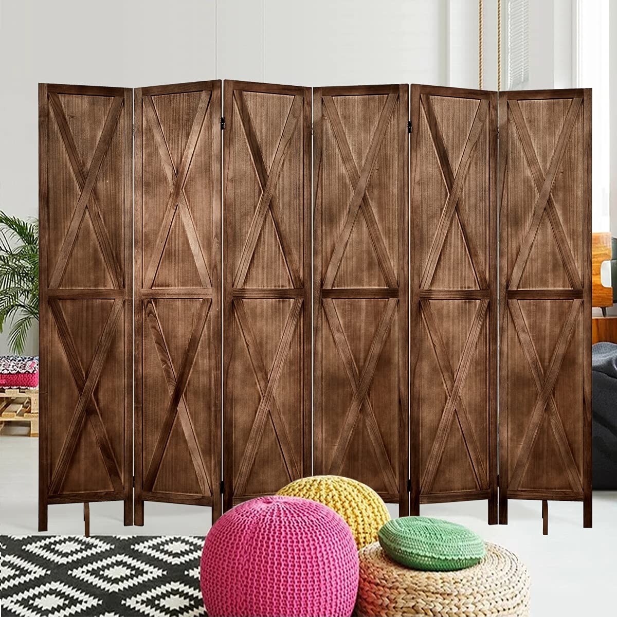 RHF 5.6 Ft.Tall 16" Room Dividers, Wood Folding Privacy Screens