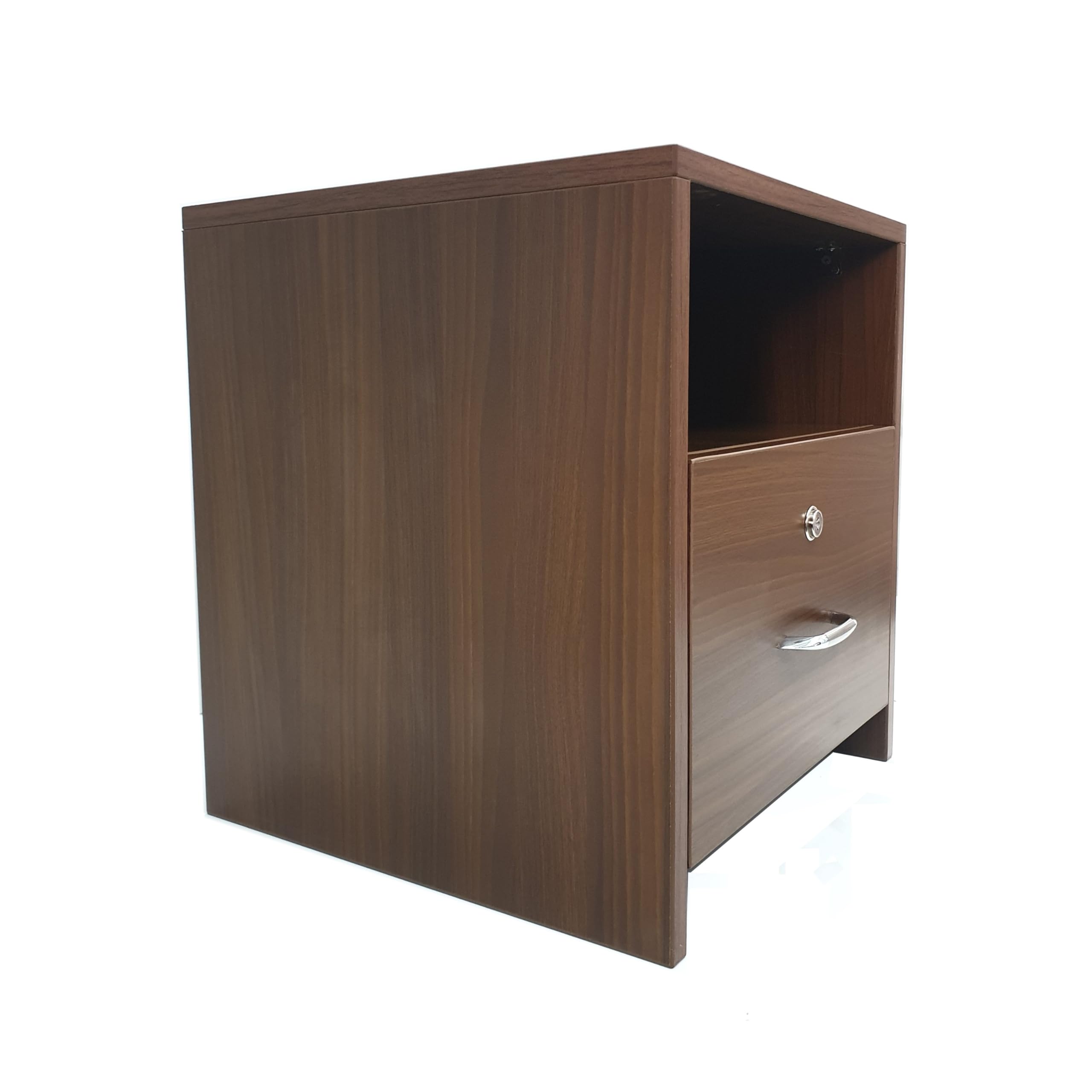Engineered Wood Bedside Table with Drawer and Open Shelf, Walnut Brown-picture-16