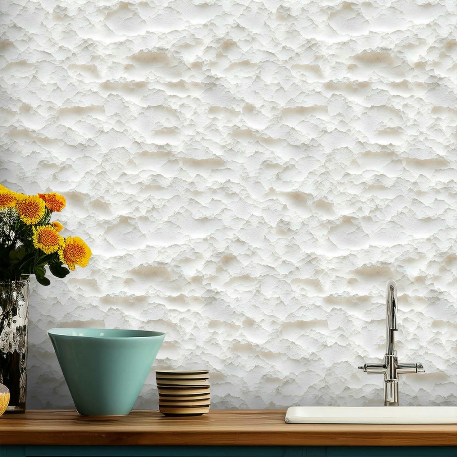 Papier peint pour chambre et bureau : l'effet 3D blanc cassé chaleureux