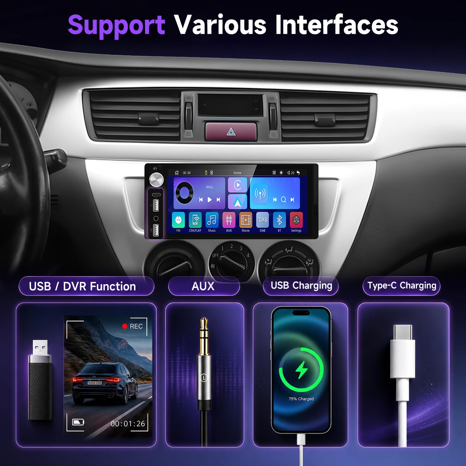 Hodozzy Autoradio DAB 1 DIN con CarPlay e Android Auto Wireless, AM/FM