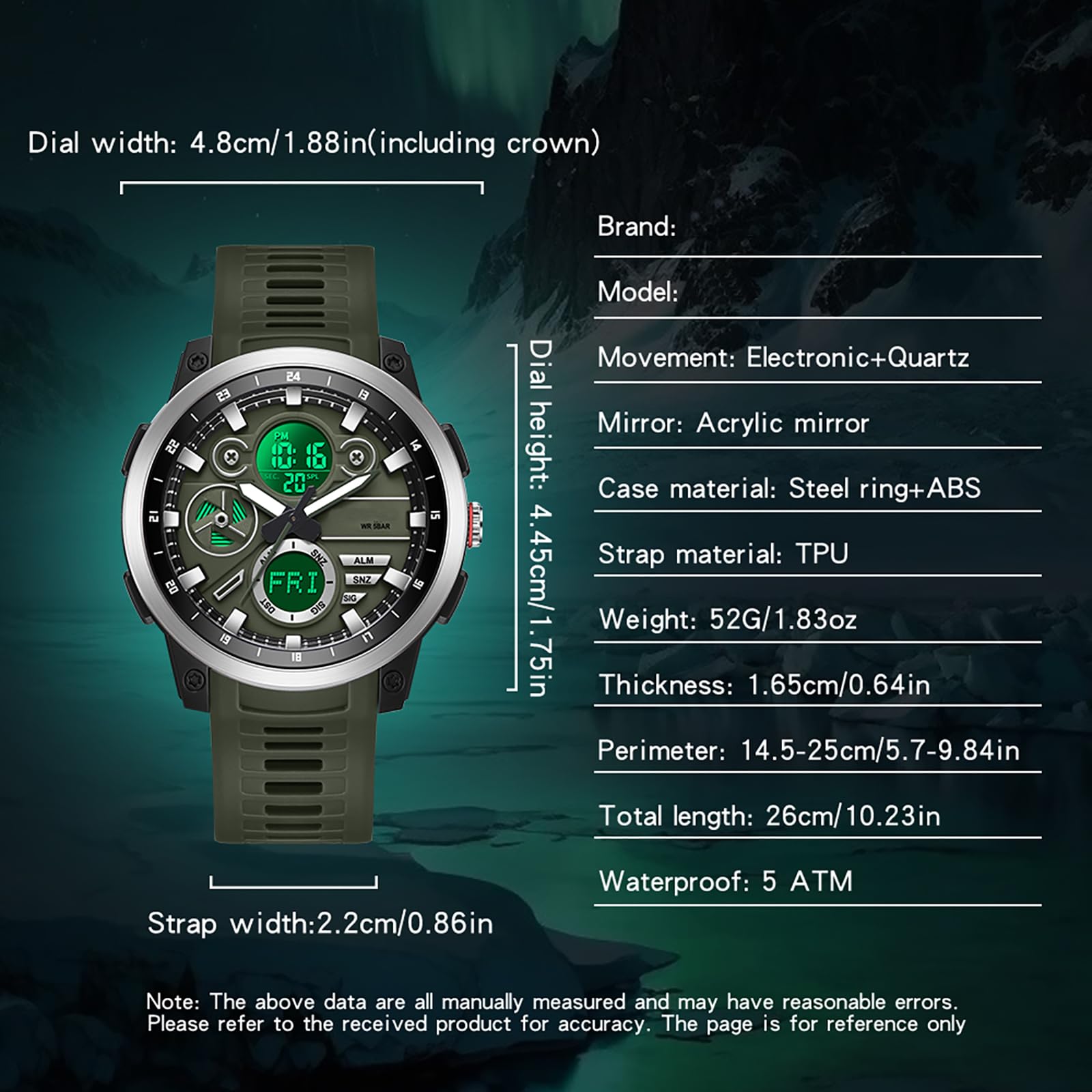 findtime Montre numérique étanche pour homme avec double fuseau horaire, alarme, chronomètre, analogique et numérique, pour garçons et adolescents