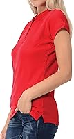 Vista 2 de Polo de manga corta para mujer 100% algodón ajustado para mujer (EE.UU., Alpha, L, regular, regular, rojo), Rojo