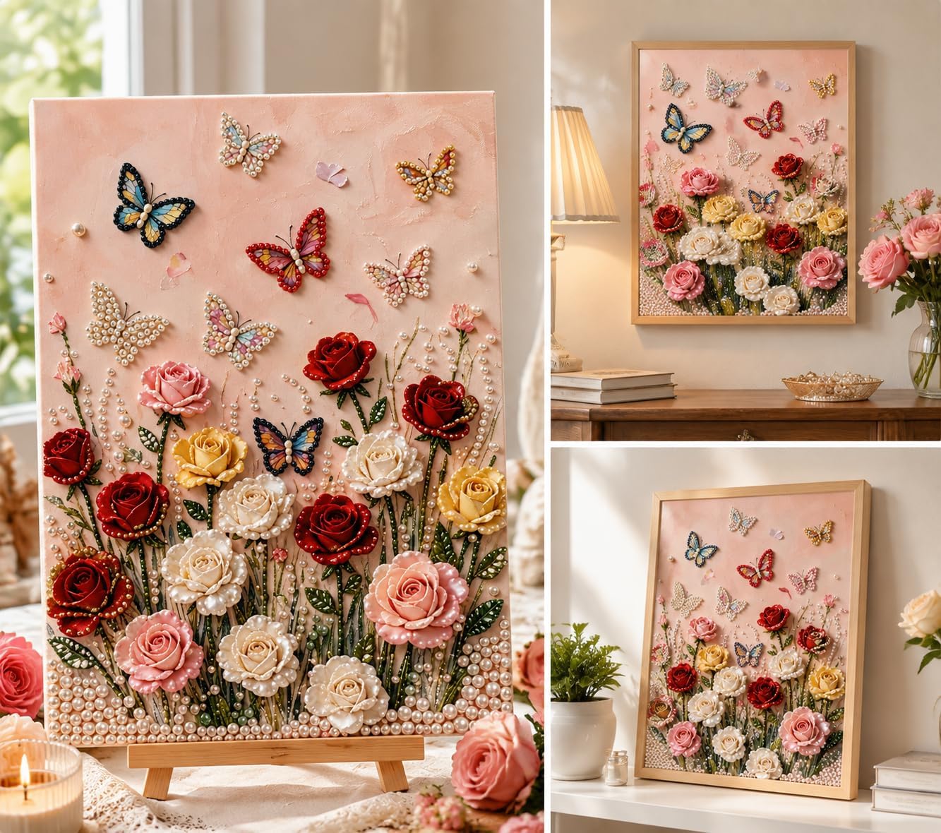 Semneroy Pearl Diamond Painting Kits for Adult, Special Shape Diamond Art Kits for Butterfly Flower, DIY Elegant Floral Pearl Painting Kit for Home Decor 12 × 16 inch image 4