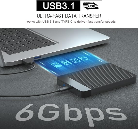 750GB Ultra Slim Portable External Hard Drive 2.5'' HDD USB 3.1 Type-C Storage for PC, Mac, Laptop