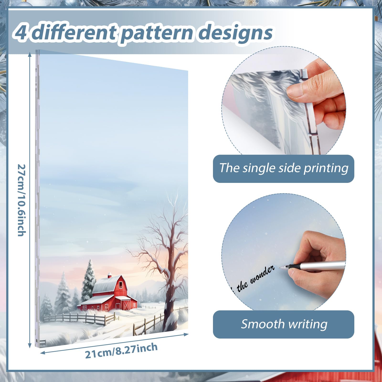 Teling 48 hojas de papel de papelería de Navidad de 8.5 x 11 pulgadas, papel de impresora, papel de carta de Navidad, papel de escritura, papel de membrete para notas, tarjetas de felicitación,