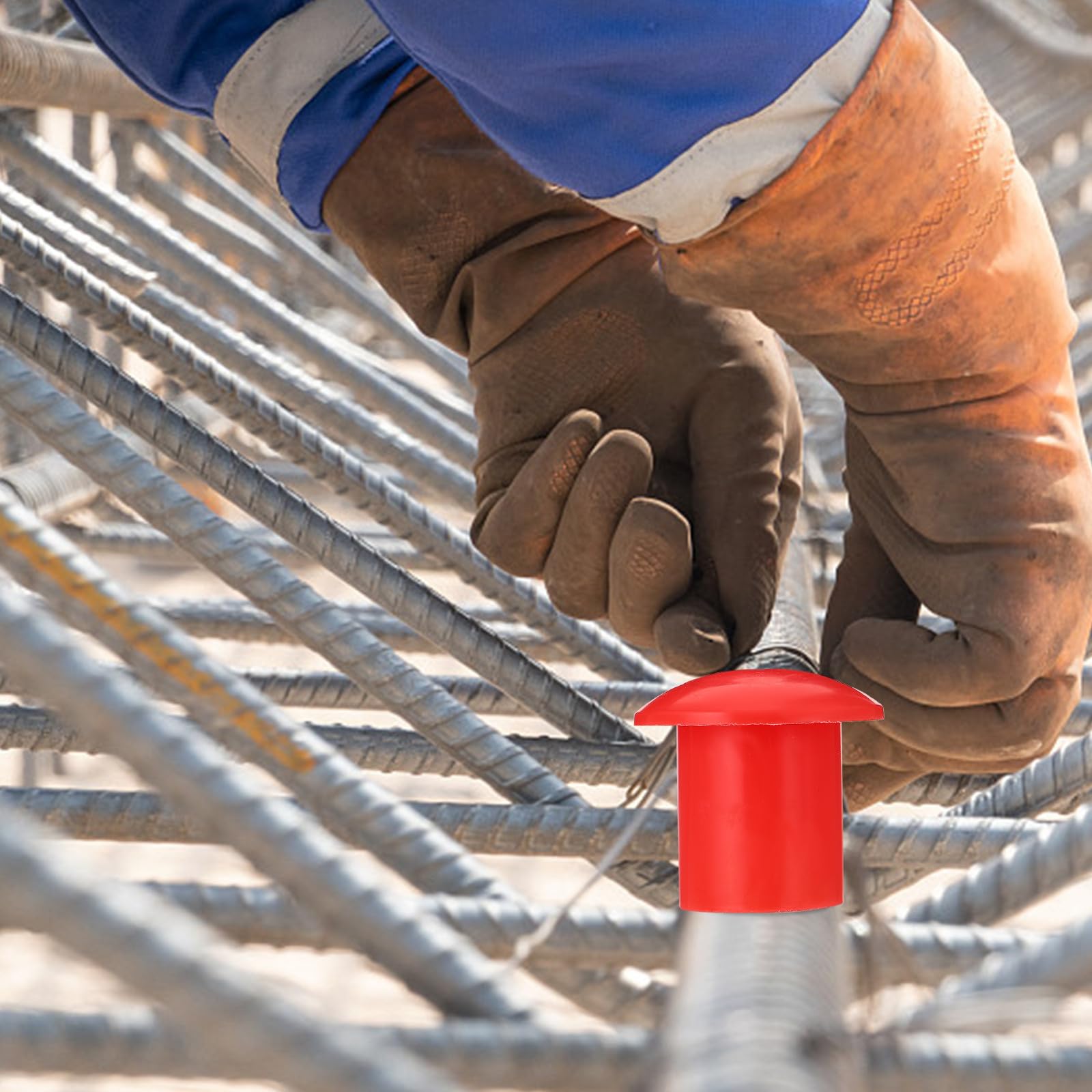Tapas Protectoras de Plástico Rojo Alta Visibilidad y Resistencia Compresión 30 Forma de Hongo para Varillas de Refuerzo para Construcción Segura