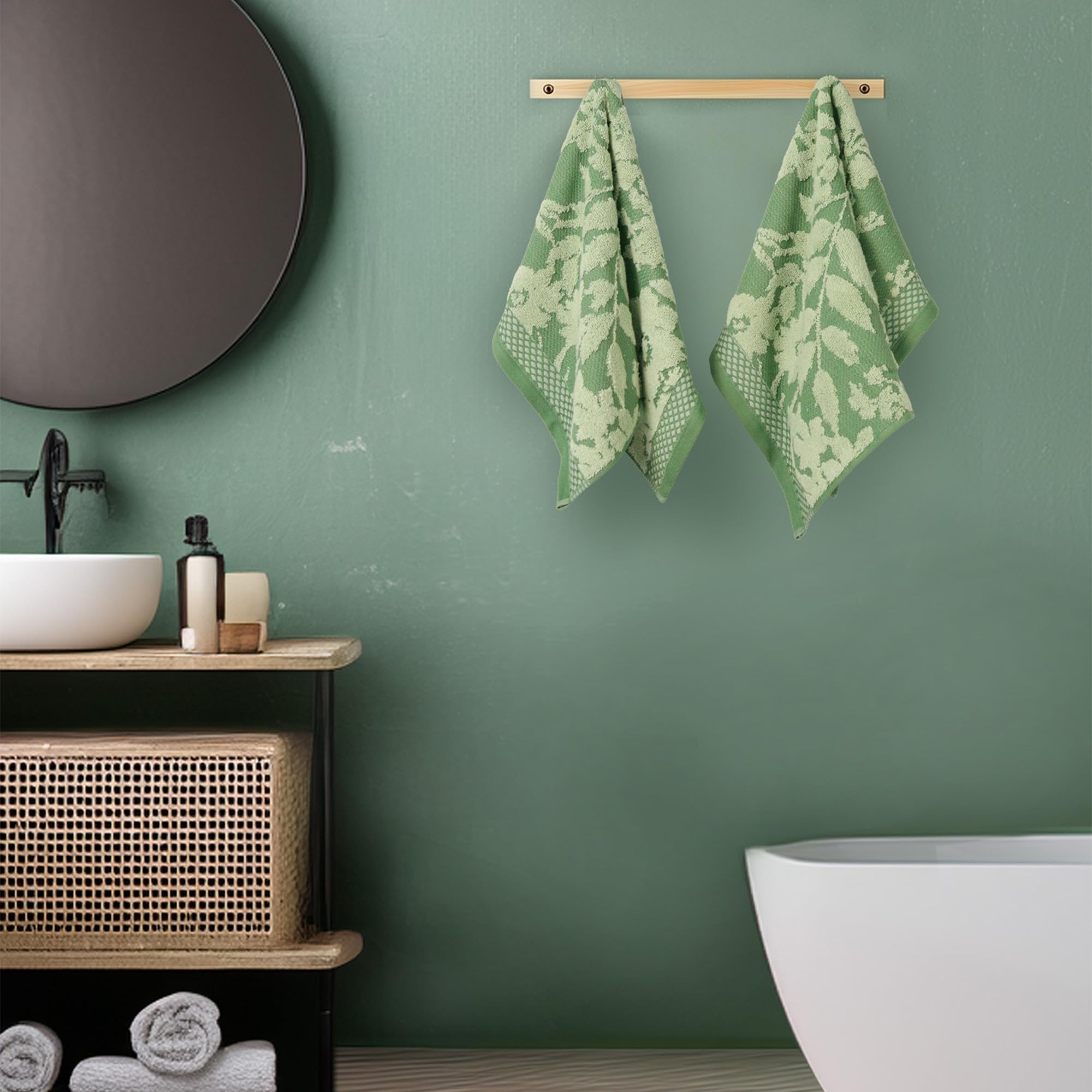 MYTRIDENT Hand Towels, Indulgence Painterly Patterns Towel, 100% Cotton Towel, 40 cm x 60 cm Hand Towel (2- Pieces), 575 GSM, Zero-Twist Towel - Parterre