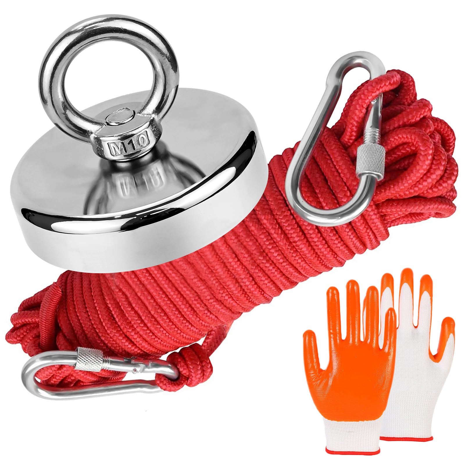 Magnet Fishing Kit - Super Power 453KG (1000 LB) Pull Force Round Super Strong Neodymium Eyebolt Fishing Magnet with Rope 20M(66ft) & Gloves for Salvage in River- 75 mm in Diameter