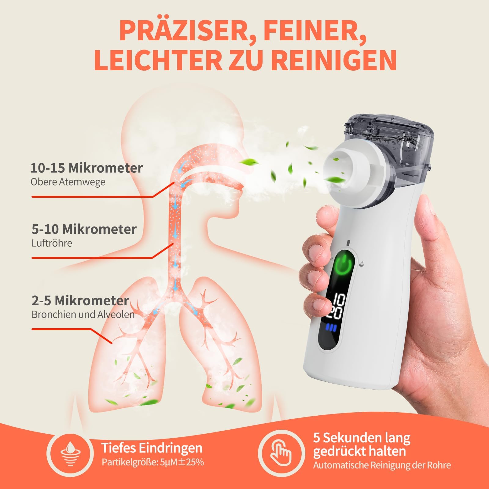 InhaliergeräTe FüR Erwachsene，InhalationsgeräT Kinder Mit Tragbar USB Elektrische Inhalatoren，Nebulizer Inhalator Mit Led-Timer，Vernebler InhaliergeräT Zur Linderung Von Atemwegsinfektionen (Grau)